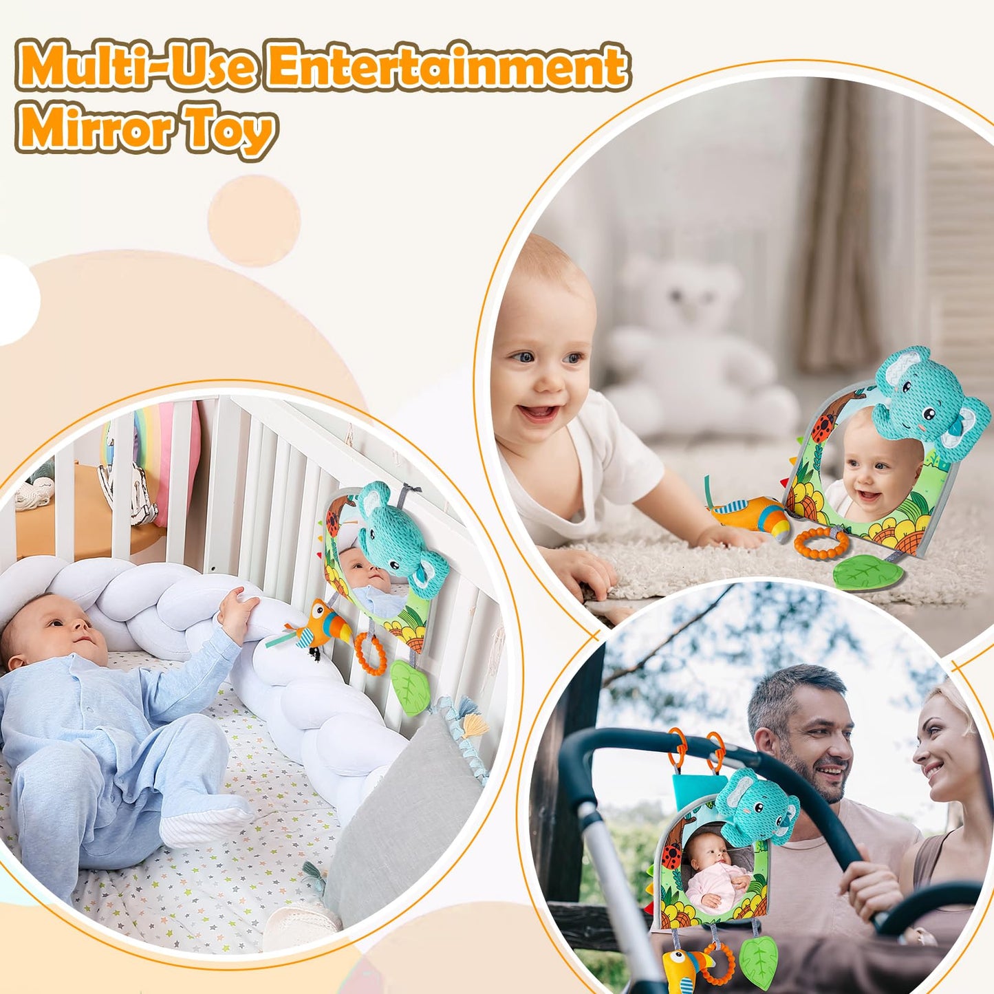 Lynncare Car Seat Toy | Baby Car Mirror & Travel Activity Center for Infants