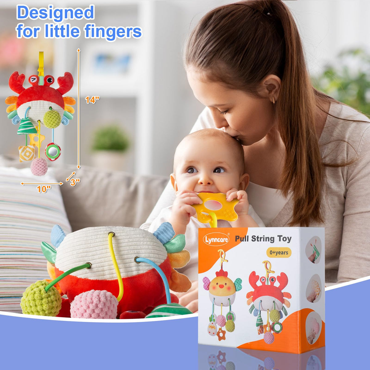 Lynncare Car Seat Toy for Babies 0-6 Months | Clip-On Stroller Toy with Bell, Rattle & Mirror
