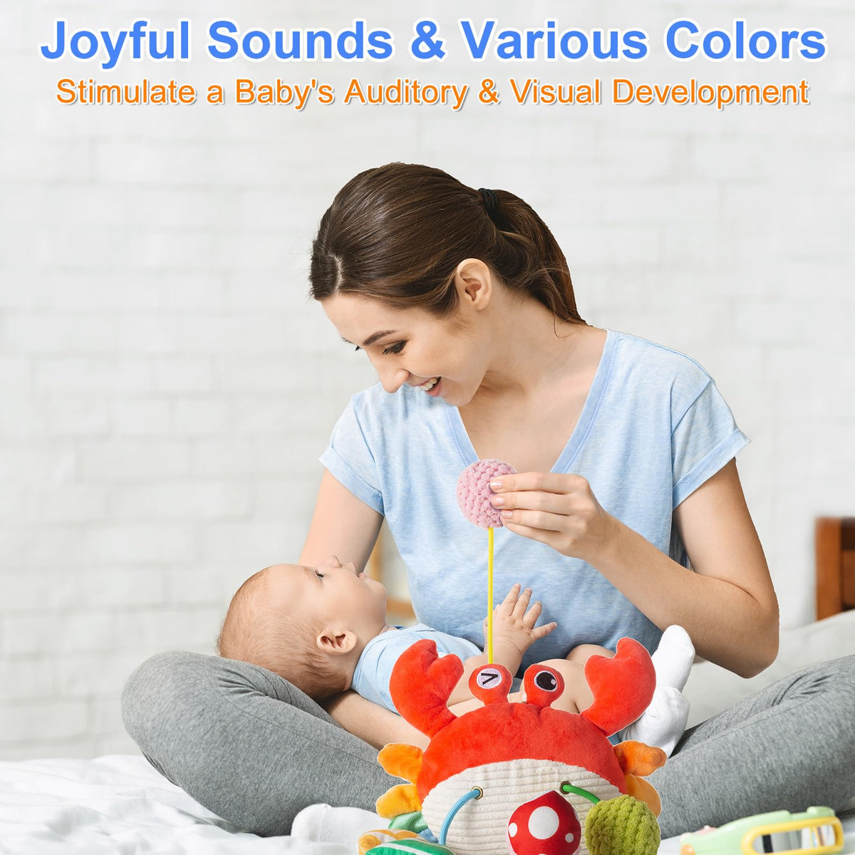 Lynncare Car Seat Toy for Babies 0-6 Months | Clip-On Stroller Toy with Bell, Rattle & Mirror