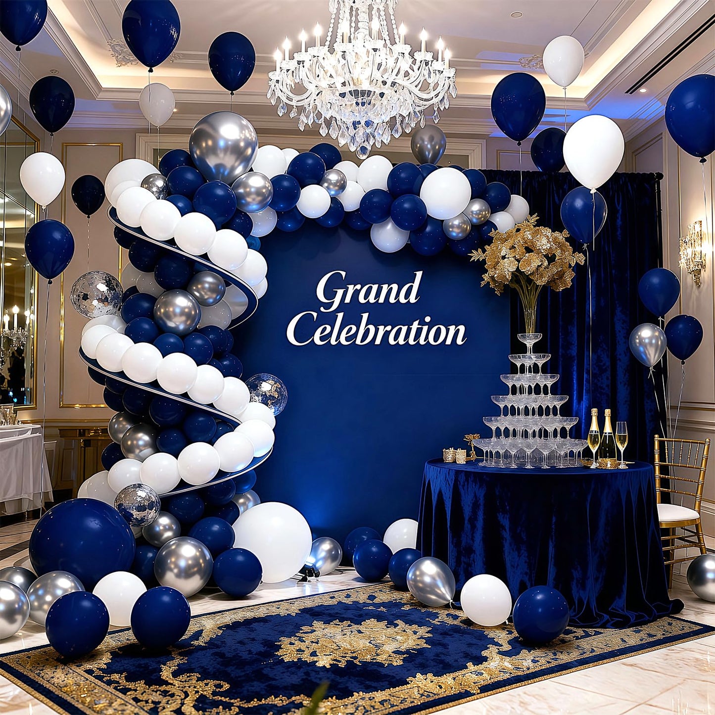LYNSP Navy Blue White & Silver Balloons 100 Pack – 12 Inch Latex Party Balloons for Graduation, Birthday, Wedding