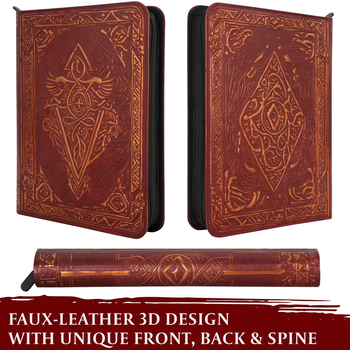 LYNX Trading Card Binder - 9-Pocket Zipper Album with 360 Side Loading | 3D PU Leather for MTG, Lorcana, Pokemon