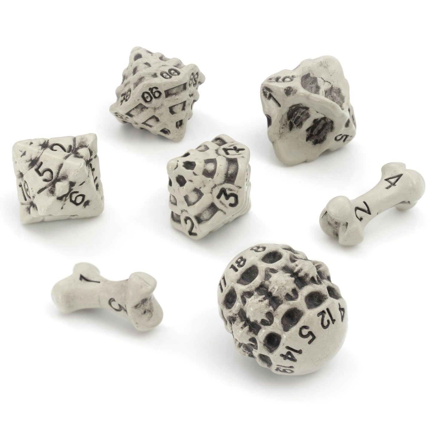 LYNX DND Dice Set – 7 Skull & Bone Polyhedral RPG Dice (White)