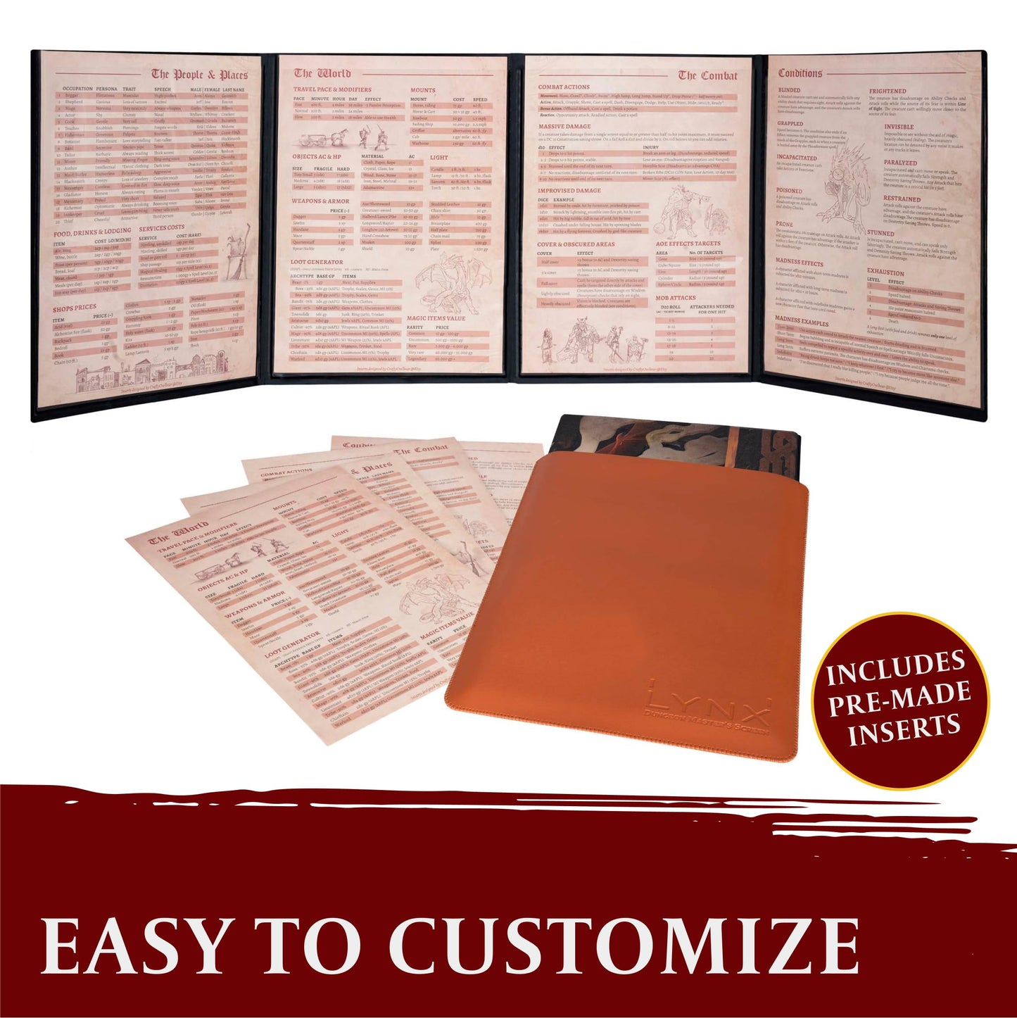 LYNX DND DM Screen 5e - 3D Faux Leather with Customizable Inserts