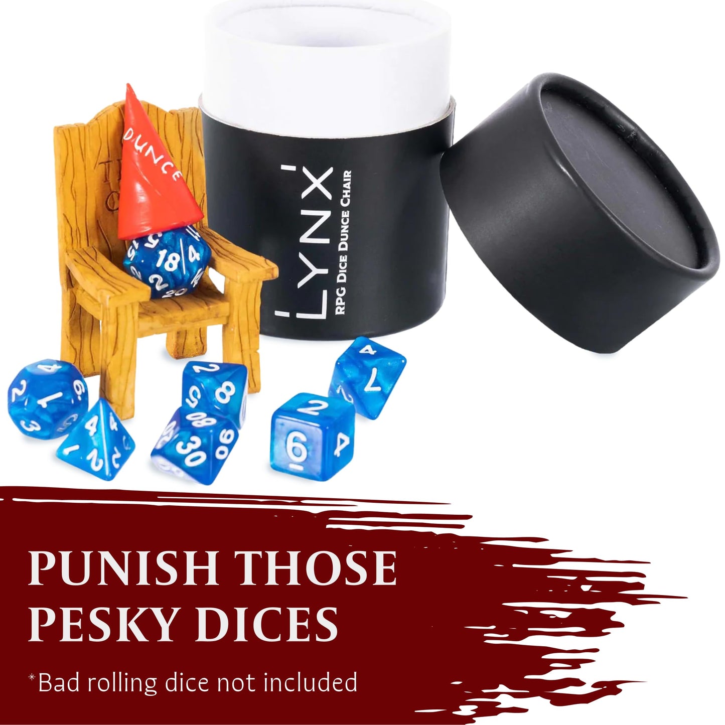 LYNX DND Dice Jail – Time Out Chair & Dunce Hat for RPG Dice