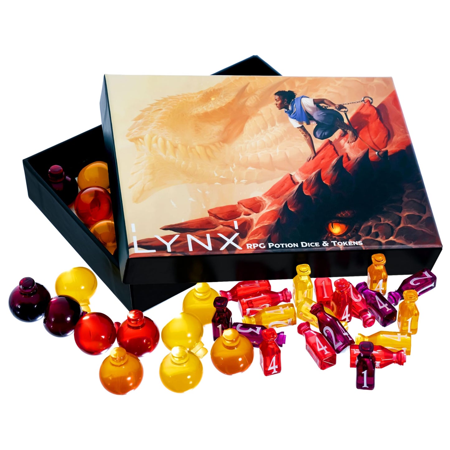 LYNX 15 Healing Potion Tokens + Color-Matching D4 Dice Set for D&D