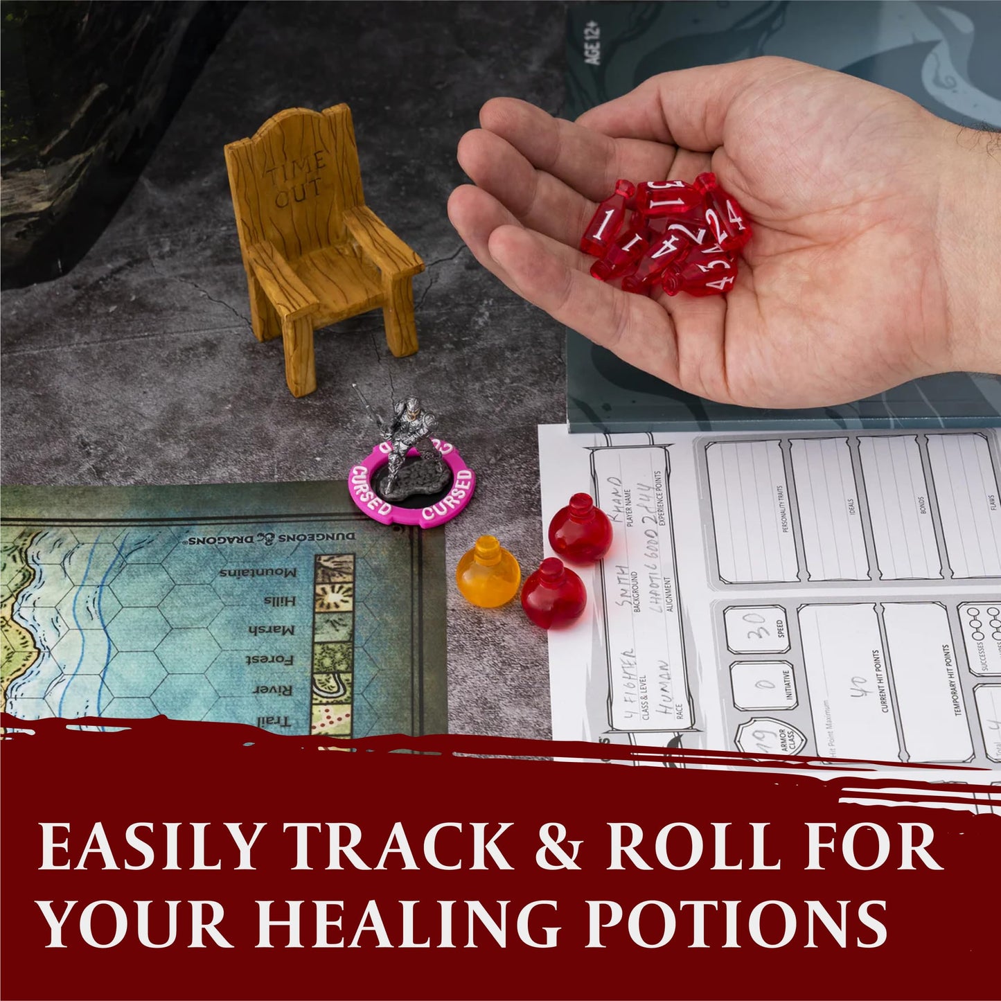 LYNX 15 Healing Potion Tokens + Color-Matching D4 Dice Set for D&D
