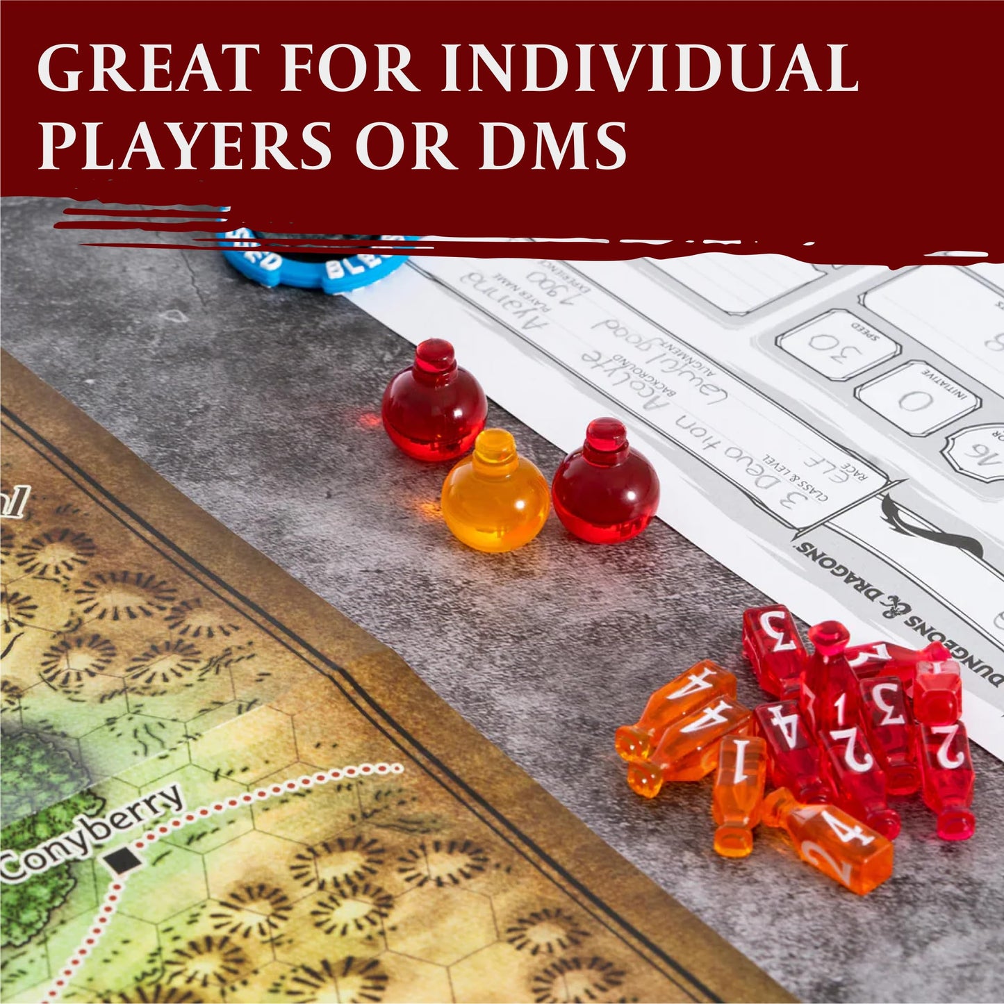 LYNX 15 Healing Potion Tokens + Color-Matching D4 Dice Set for D&D