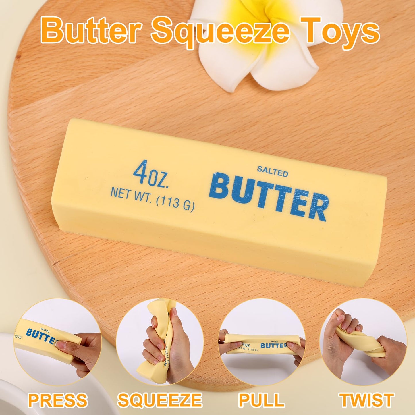 Lyreh 3pcs Squeeze Butter Toy – PU Slow Rising Fidget Butter Stick (Light Yellow)