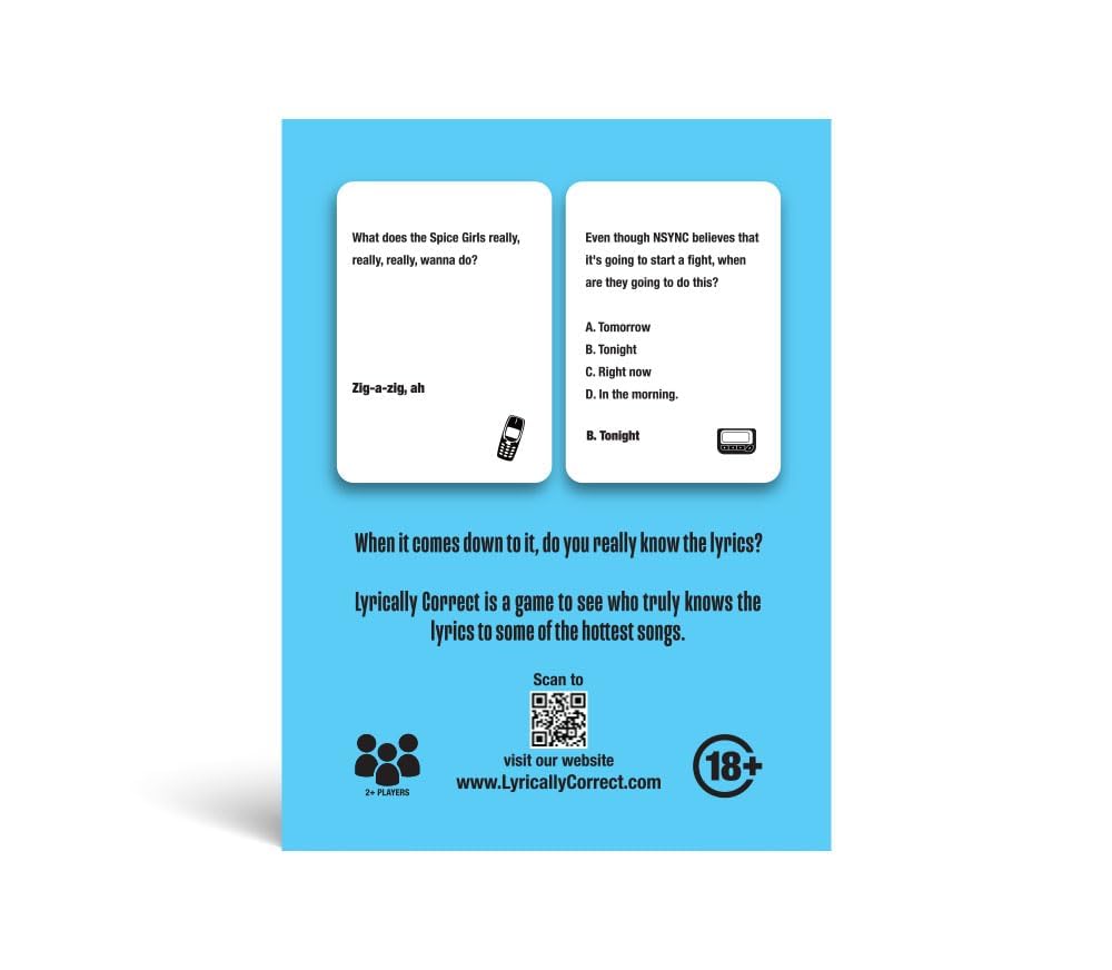 Lyrically Correct '90s & 2000s Pop Edition - Finish The Lyrics Trivia Card Game