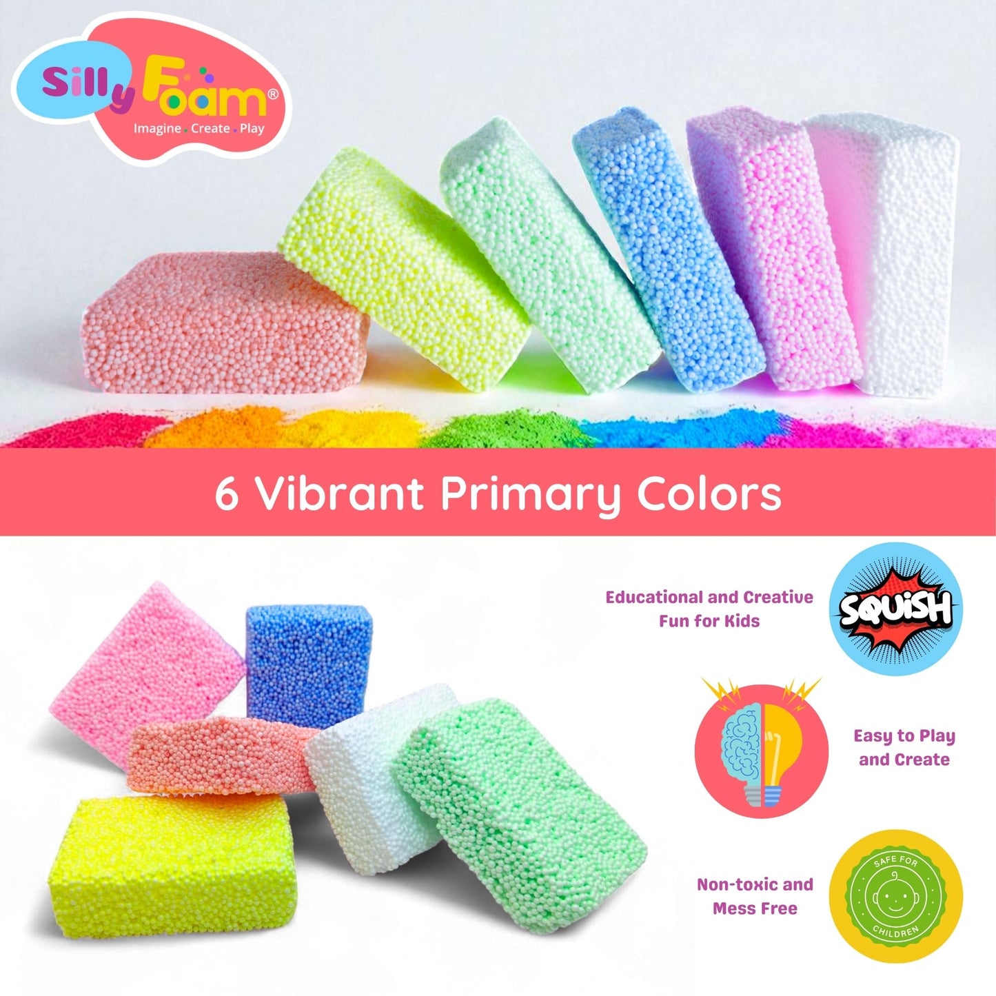 LYRK Collections Silly Foam – 6 Neon Pastel Modeling Beads for Kids (3+)