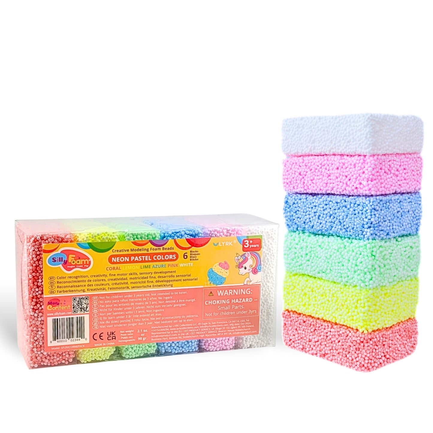 LYRK Collections Silly Foam – 6 Neon Pastel Modeling Beads for Kids (3+)