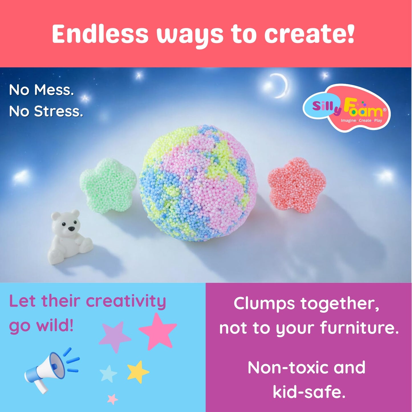 LYRK Collections Silly Foam – 6 Neon Pastel Modeling Beads for Kids (3+)
