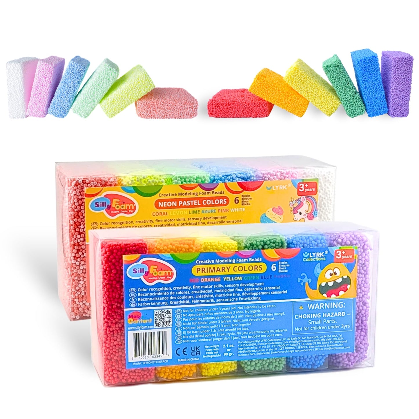 LYRK Collections Silly Foam Beads – 2-Pack, 12-Color No-Mess Modeling Beads for Kids (Ages 3+)