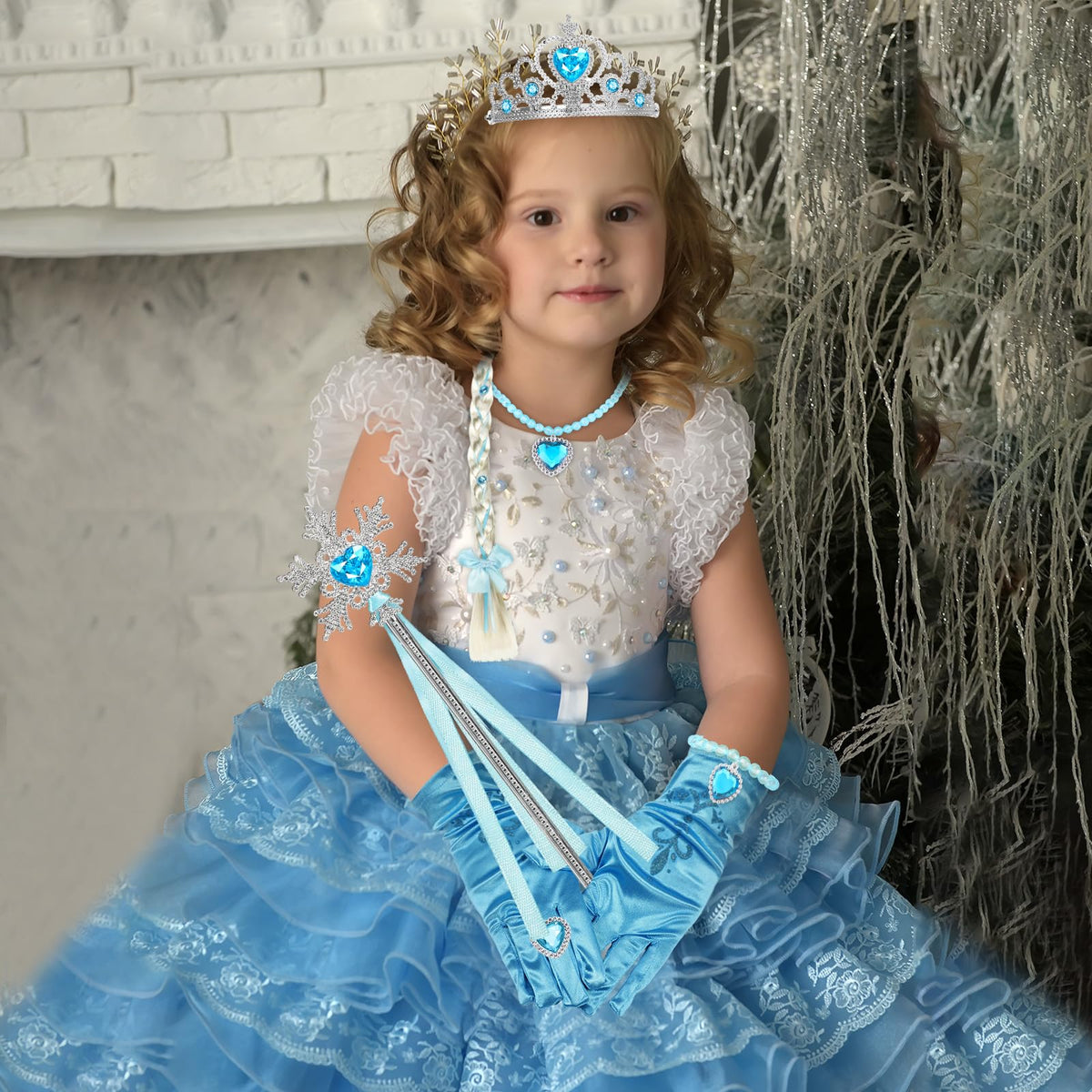 Lyrow 8-Piece Princess Dress Up Set | Wig, Crown & Jewelry for Girls