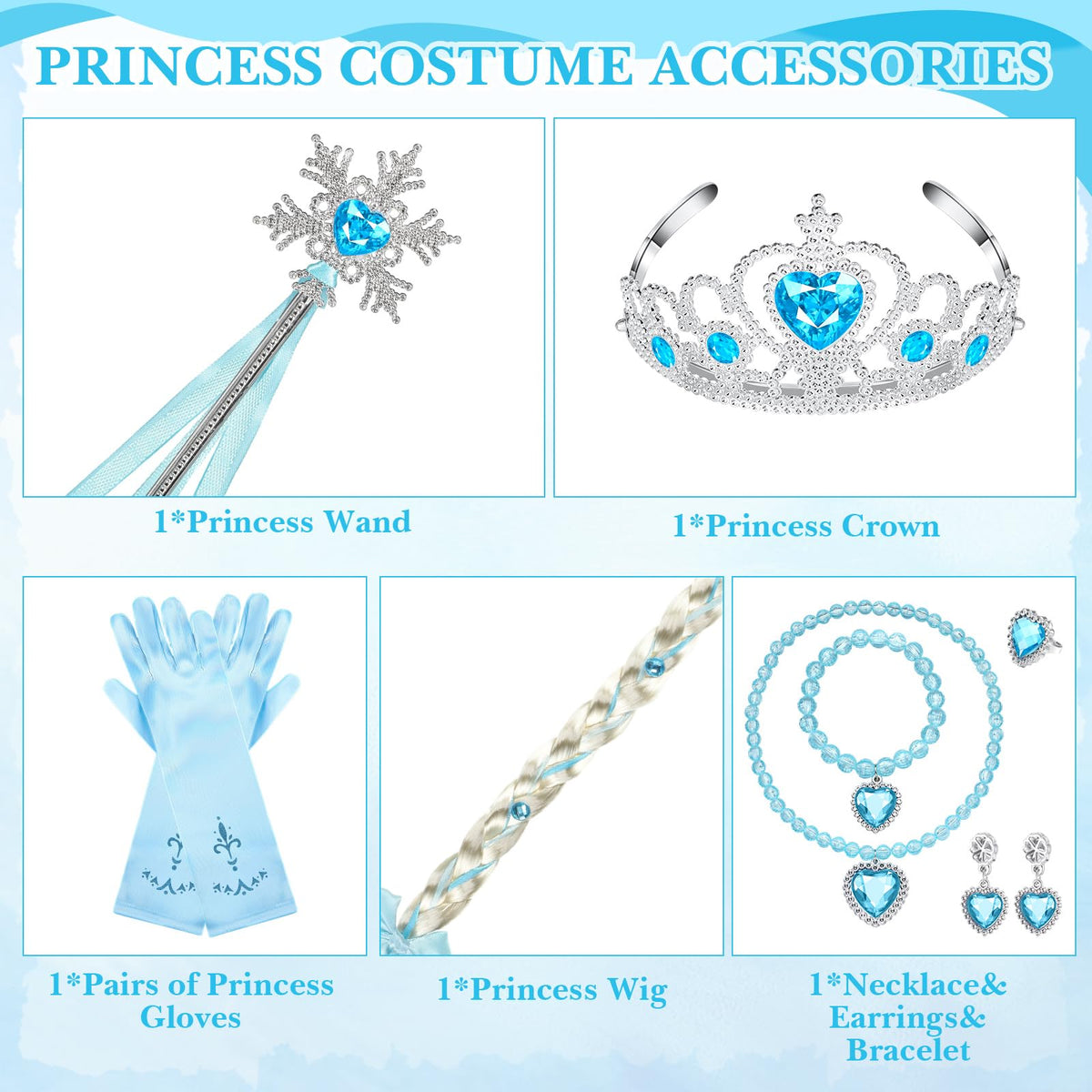 Lyrow 8-Piece Princess Dress Up Set | Wig, Crown & Jewelry for Girls