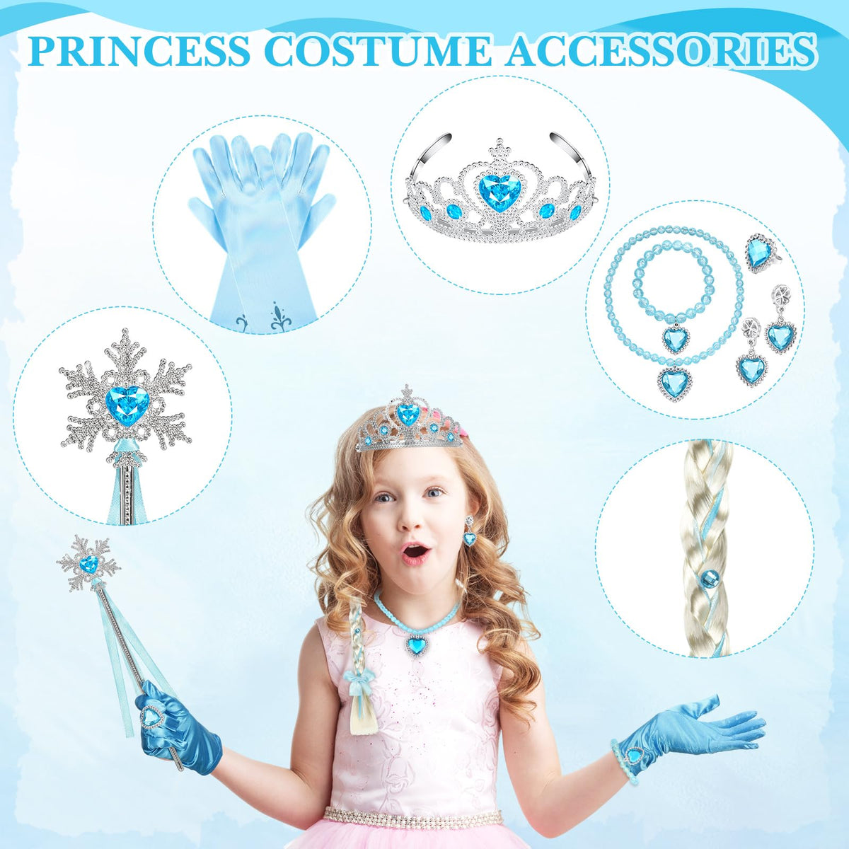 Lyrow 8-Piece Princess Dress Up Set | Wig, Crown & Jewelry for Girls