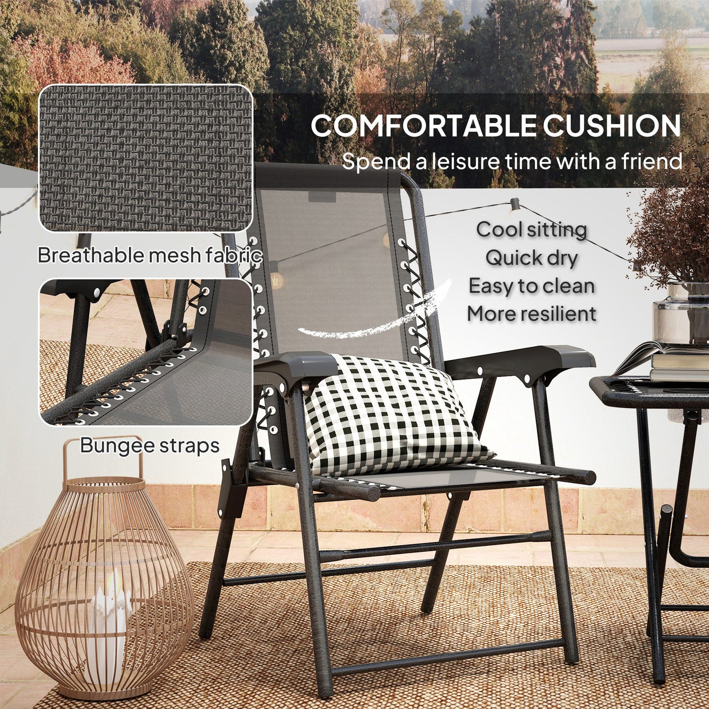 Outsunny 3 Pieces Folding Garden Bistro Set with Cup Holders, Black
