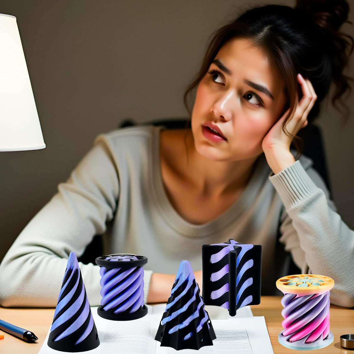 LYZBBSOY 4-Pack Impossible Cone Fidget Toy – Spiral 3D Printed Pyramid