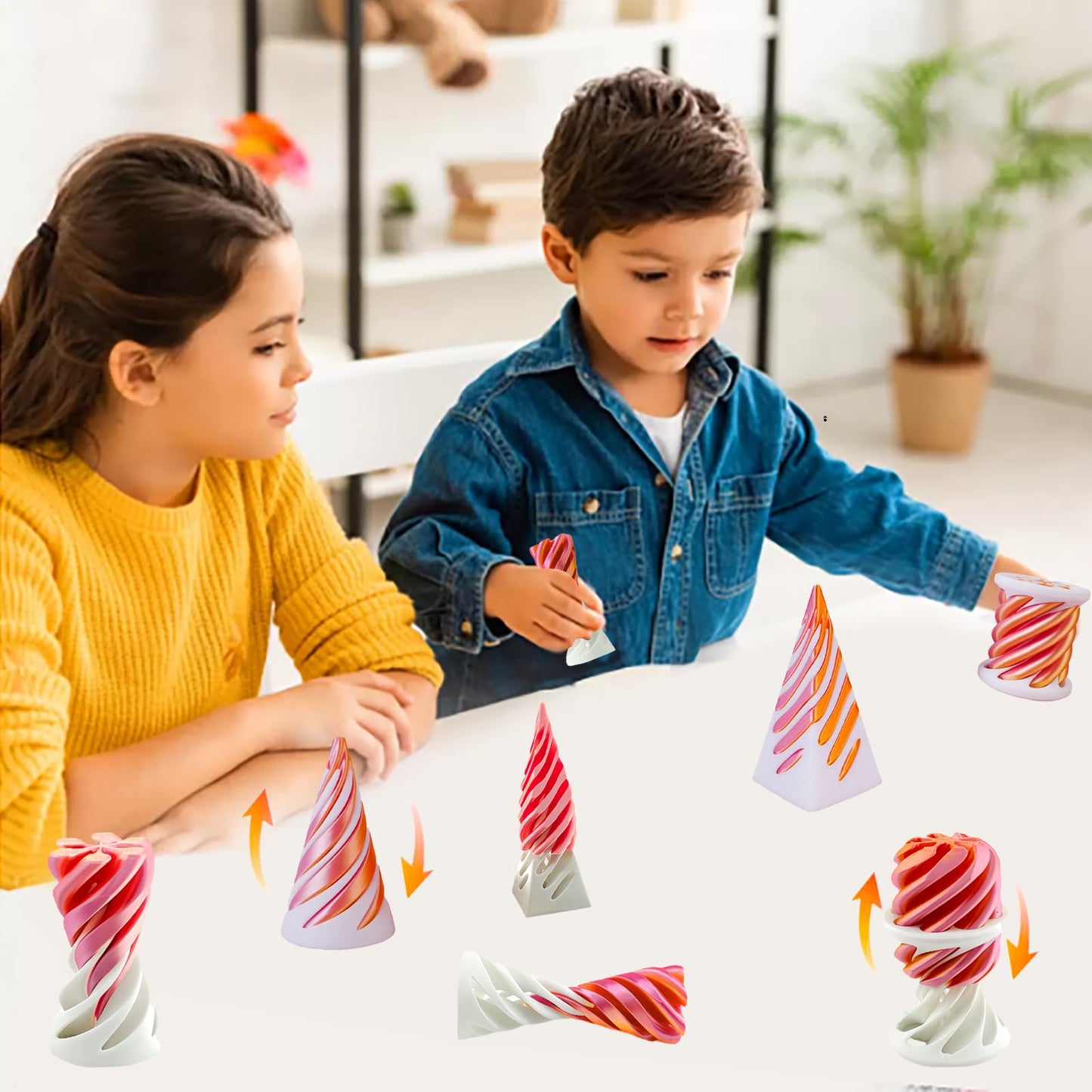 Lyzbbsoy 6Pcs Spiral Cone Fidget Toy – Impossible Cone & Pyramid Passthrough, 3D Printed Desk Deco