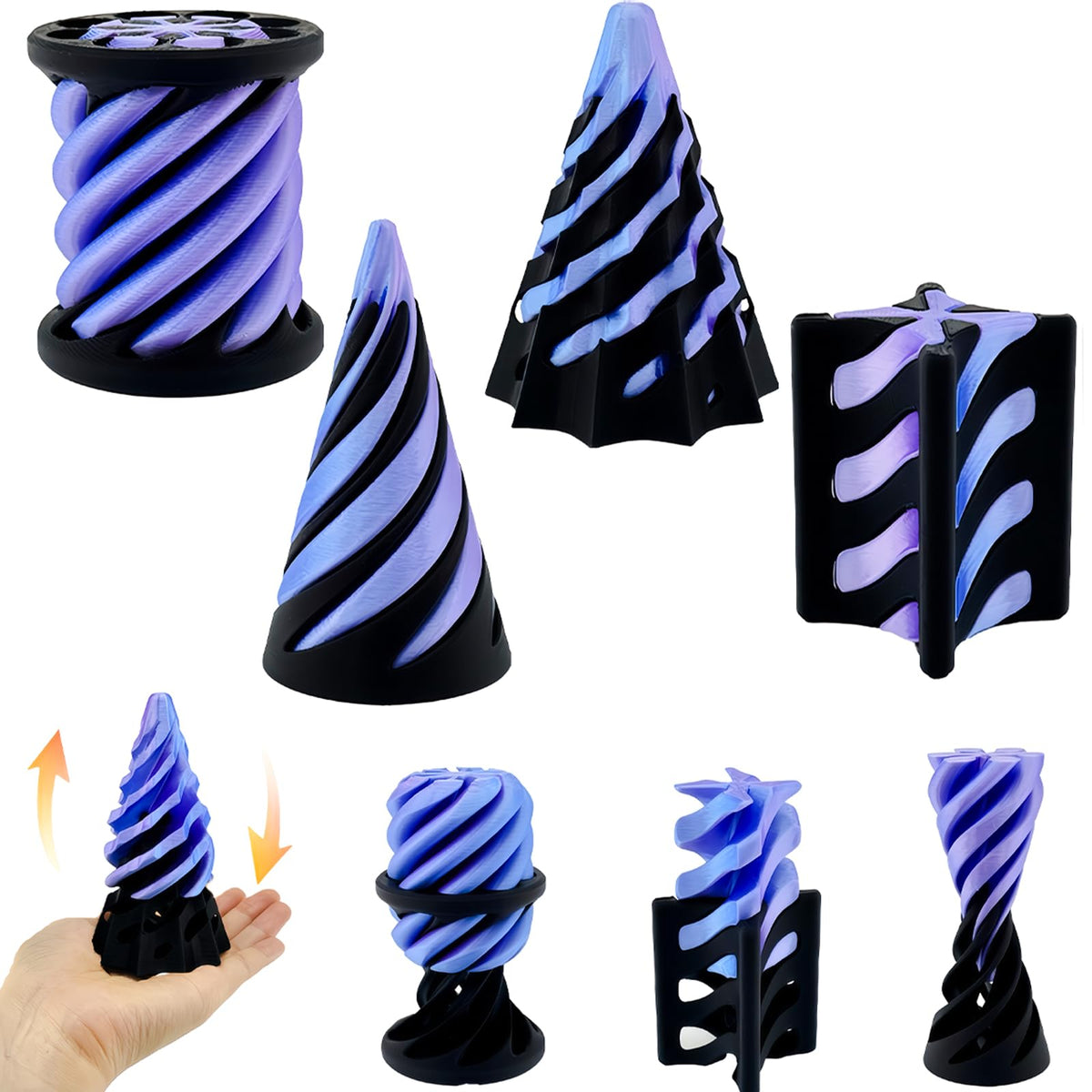 LYZBBSOY 4-Pack Impossible Cone Fidget Toy – Spiral 3D Printed Pyramid