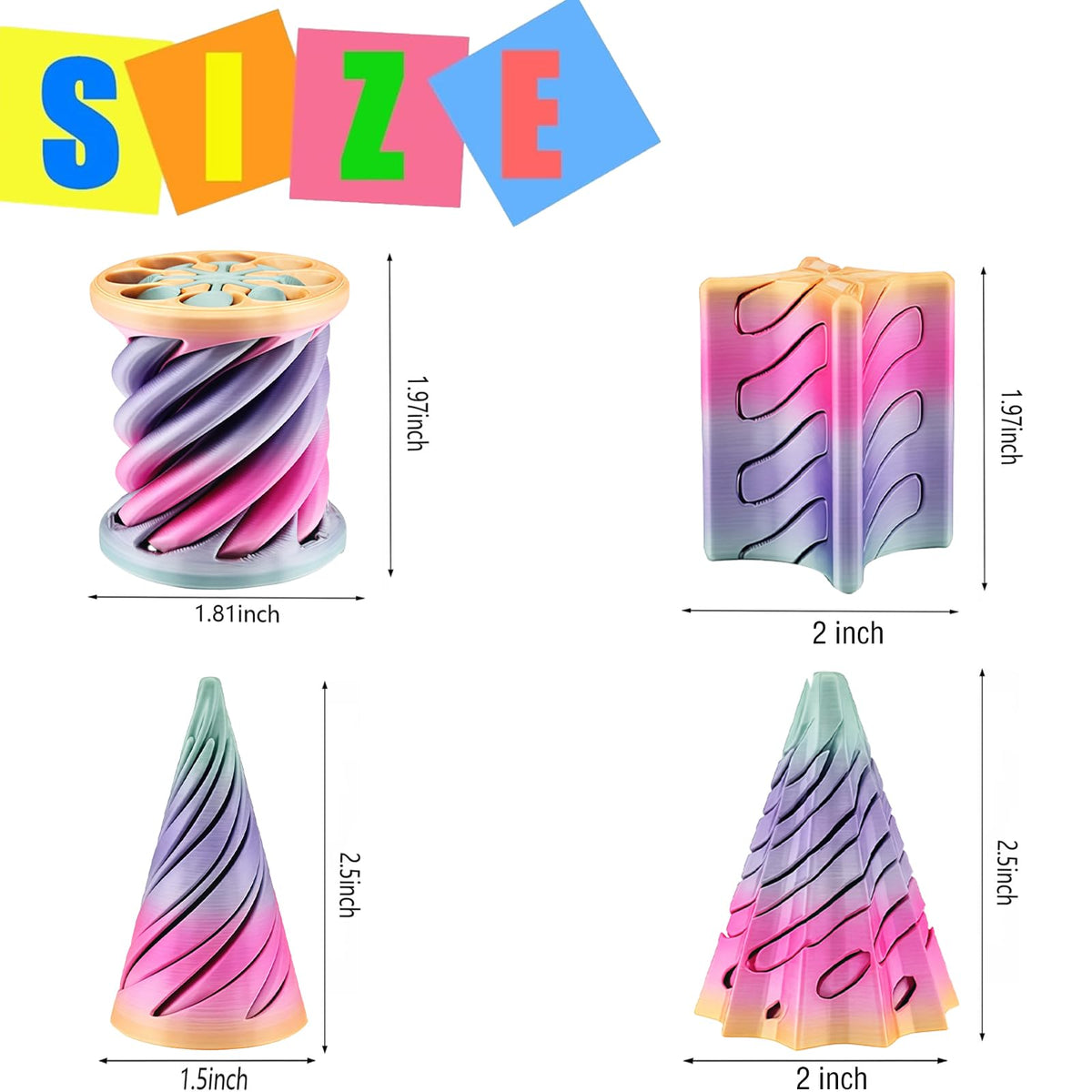 LYZBBSOY 4-Pack Impossible Cone Fidget Toy – Spiral 3D Printed Pyramid