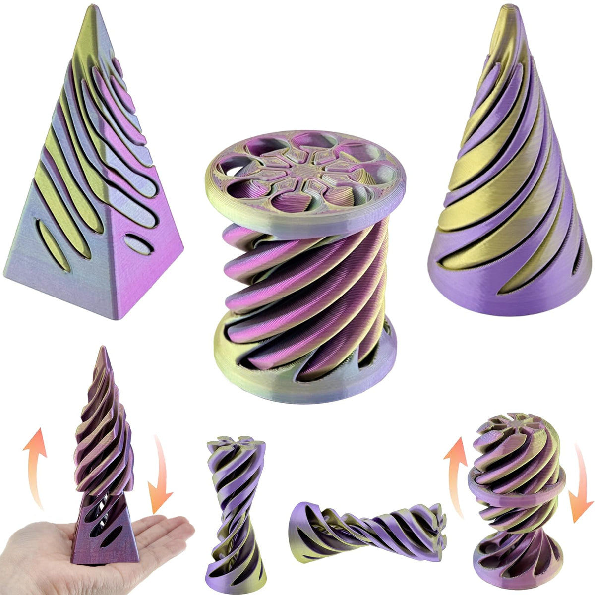 Lyzbbsoy Impossible Cone Spiral Fidget Toy – 3-Pack 3D Printed Vortex Pyramid for Desk Decor