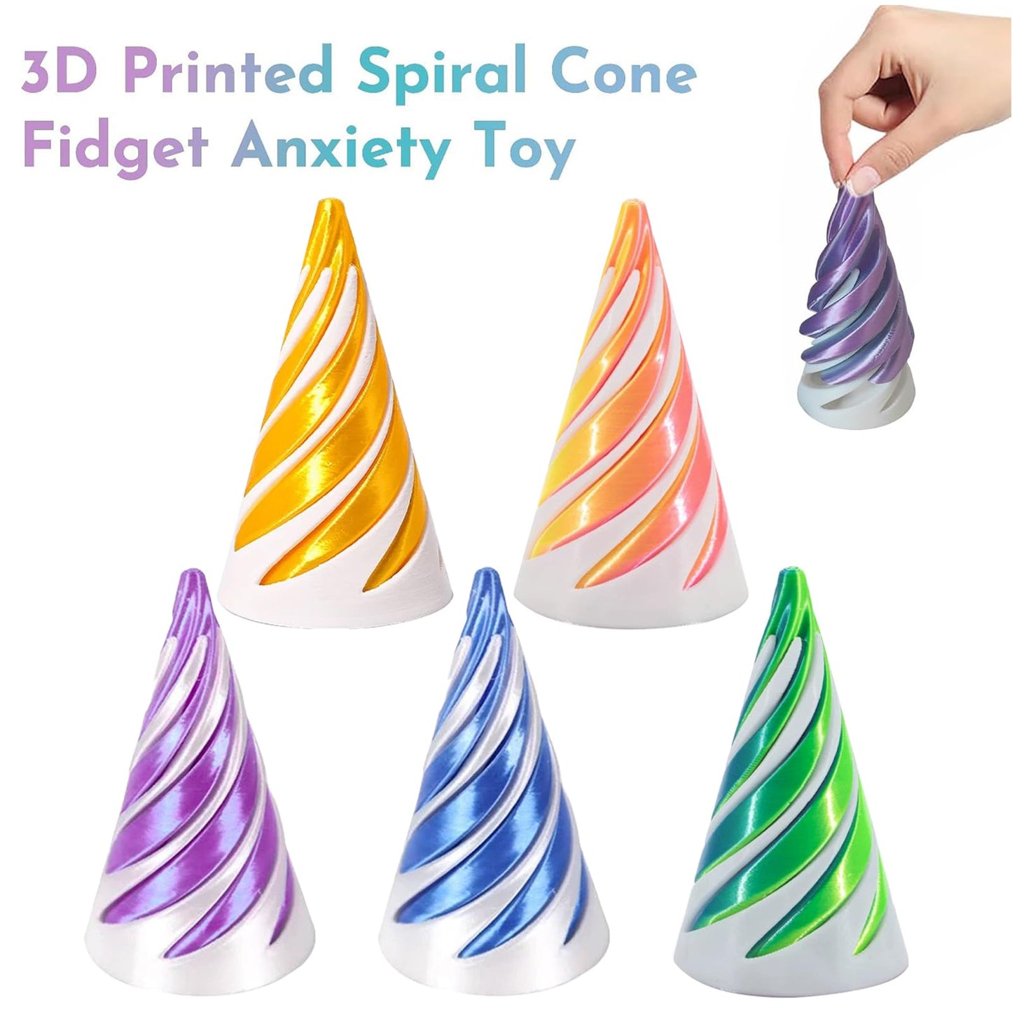 Lyzbbsoy 6Pcs Spiral Cone Fidget Toy – Impossible Cone & Pyramid Passthrough, 3D Printed Desk Deco