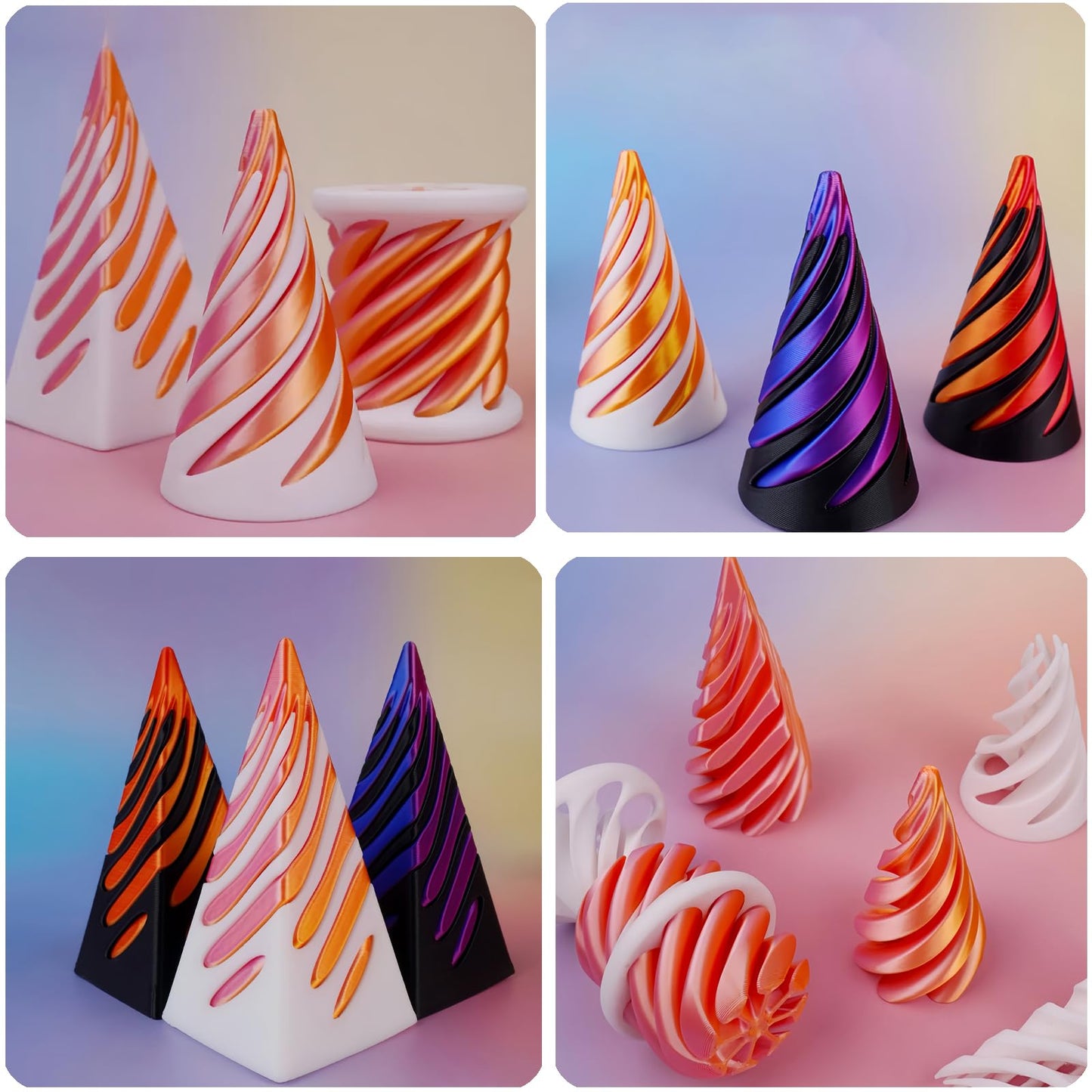 Lyzbbsoy 6Pcs Spiral Cone Fidget Toy – Impossible Cone & Pyramid Passthrough, 3D Printed Desk Deco