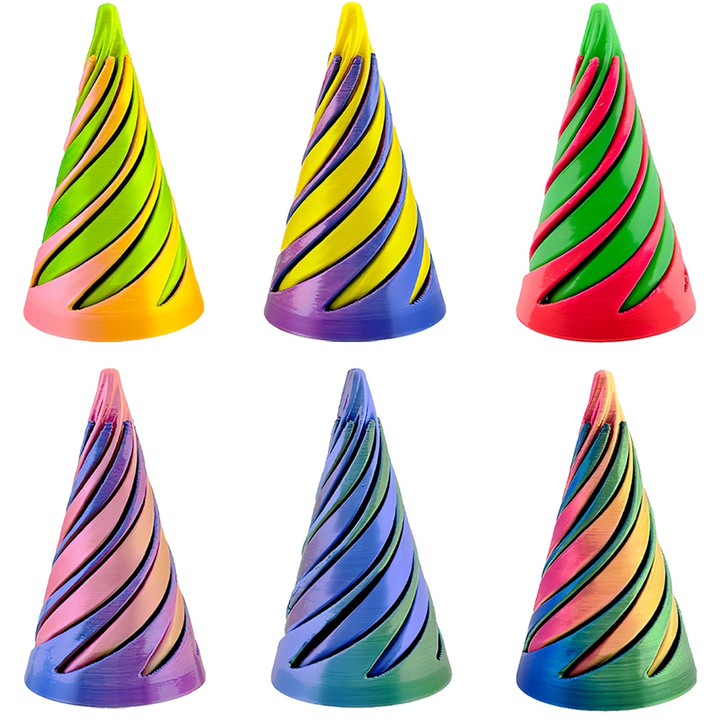 Lyzbbsoy 6Pcs Spiral Cone Fidget Toy – Impossible Cone & Pyramid Passthrough, 3D Printed Desk Deco