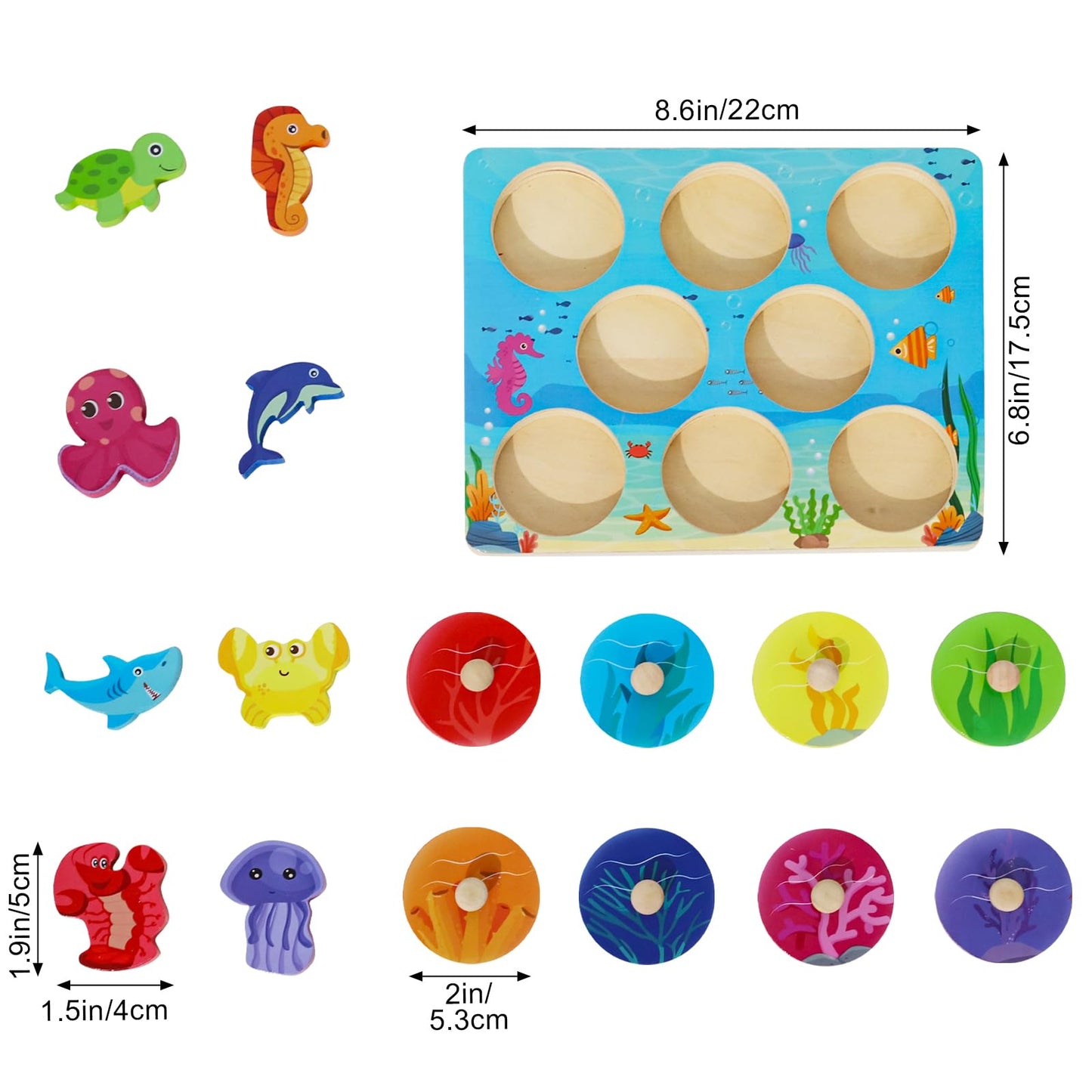 LZDMY Montessori Sea Animals Wooden Puzzle for Toddlers – 8.6in, 1-3 yrs