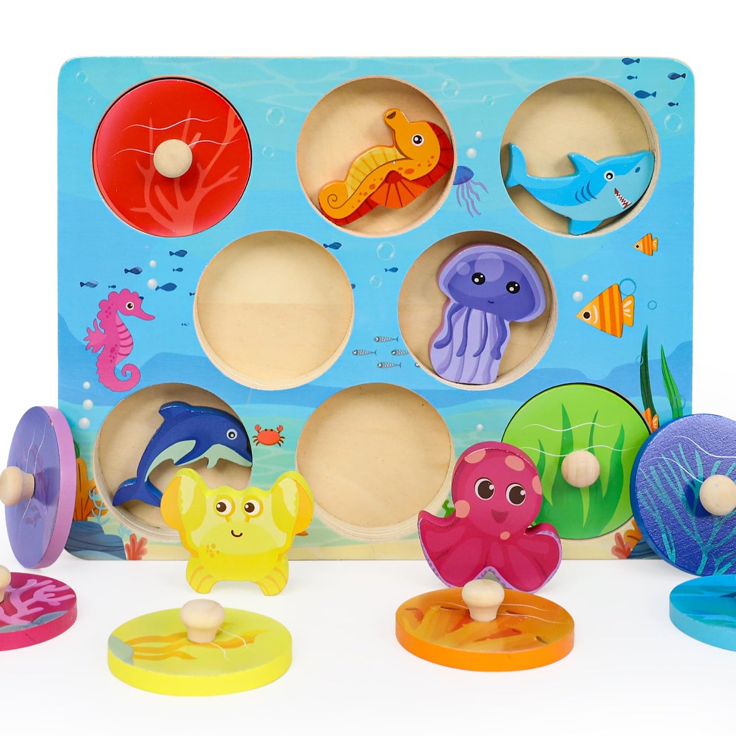 LZDMY Montessori Sea Animals Wooden Puzzle for Toddlers – 8.6in, 1-3 yrs