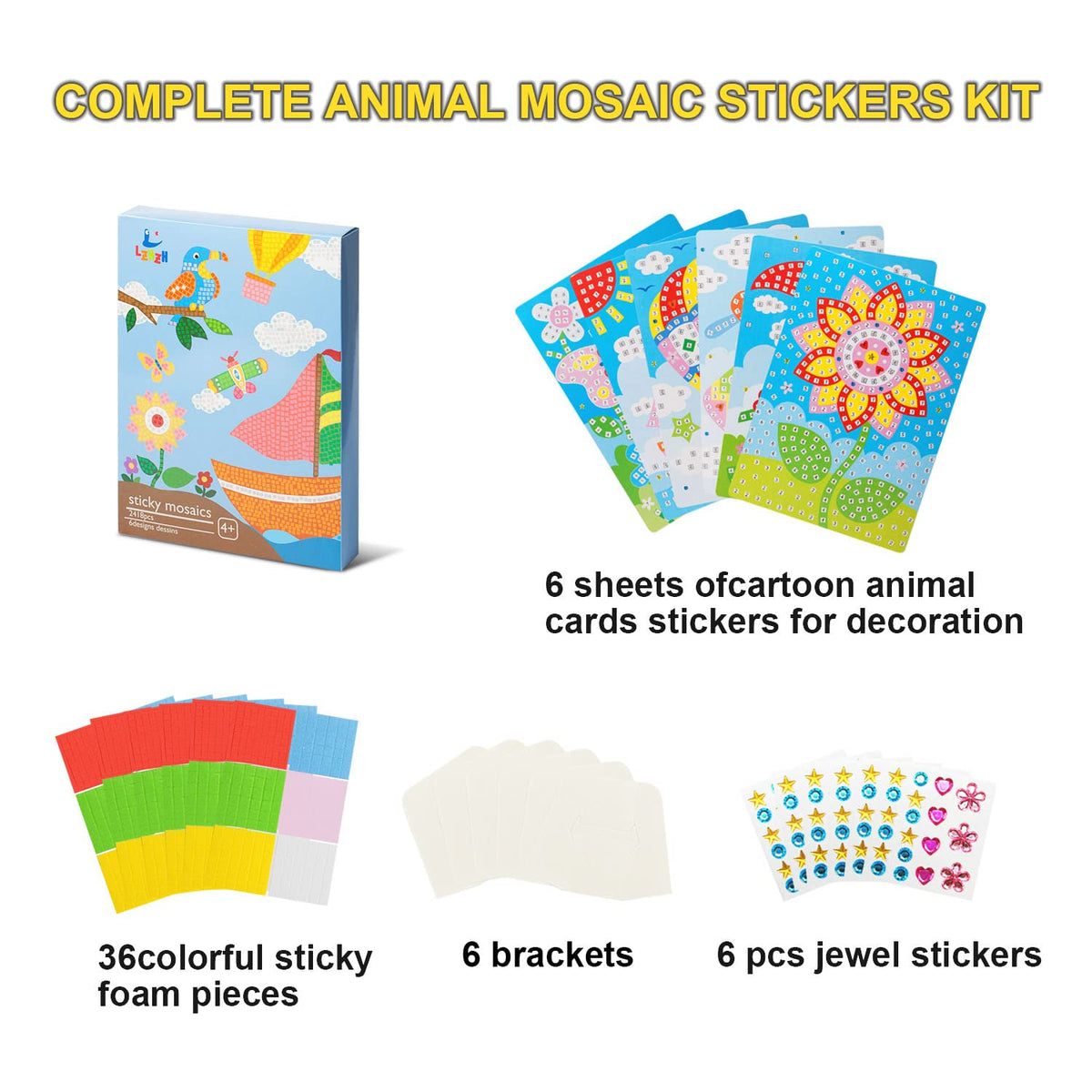LZHZH Mosaic Sticker Art for Kids – 6-Pack DIY Craft Kits (Sunflower, Butterfly, Sailboat, Airplane)