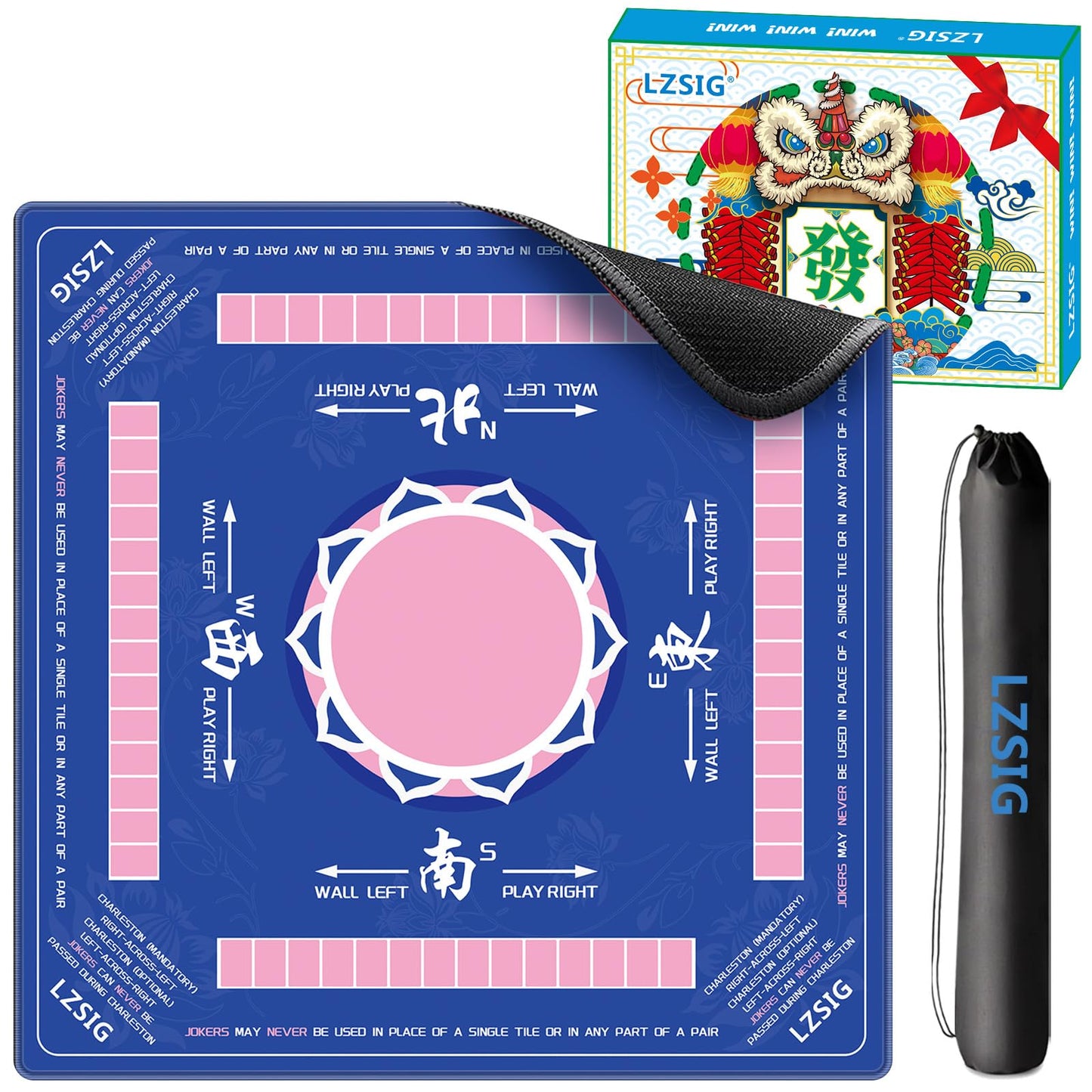 LZSIG Mahjong Mat 33x33 – Non-Slip, Quiet Surface with Carry Bag (Blue)