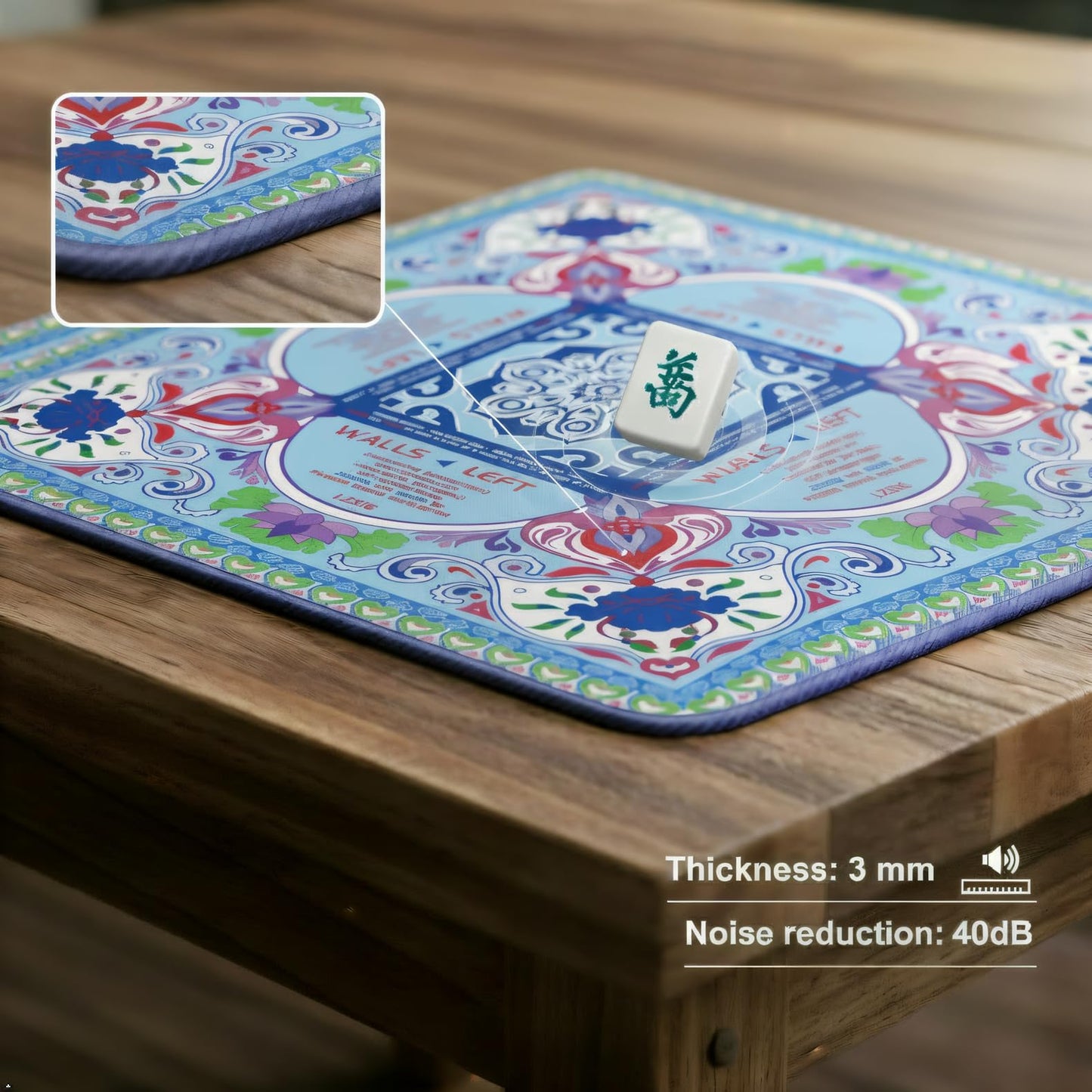 LZSIG Mahjong Table Mat 33x33 - 3mm Anti-Slip, Noise-Reducing with Carry Bag | For Mahjong, Poker & Board Games - Blue