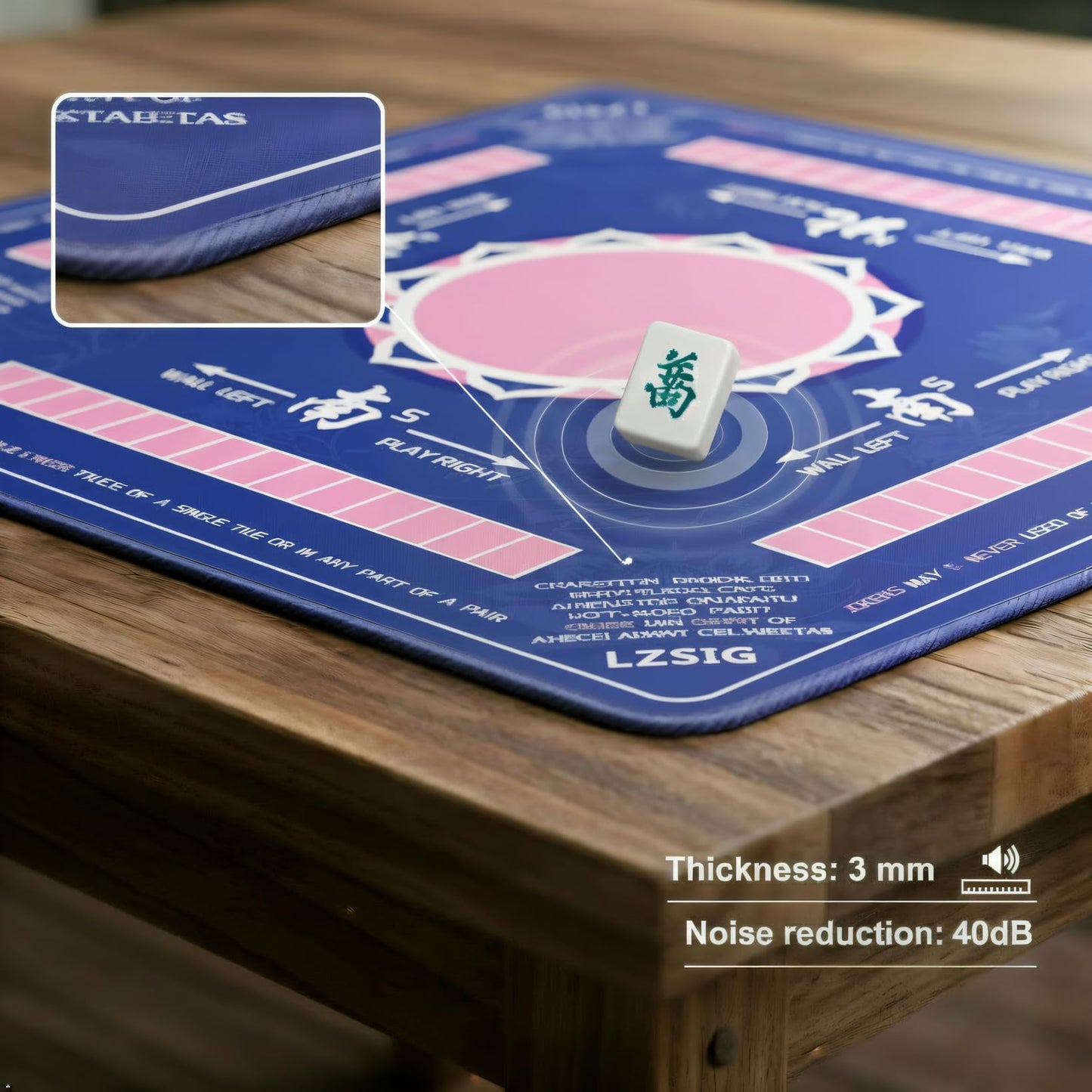 LZSIG Mahjong Mat 33x33 – Non-Slip, Quiet Surface with Carry Bag (Blue)