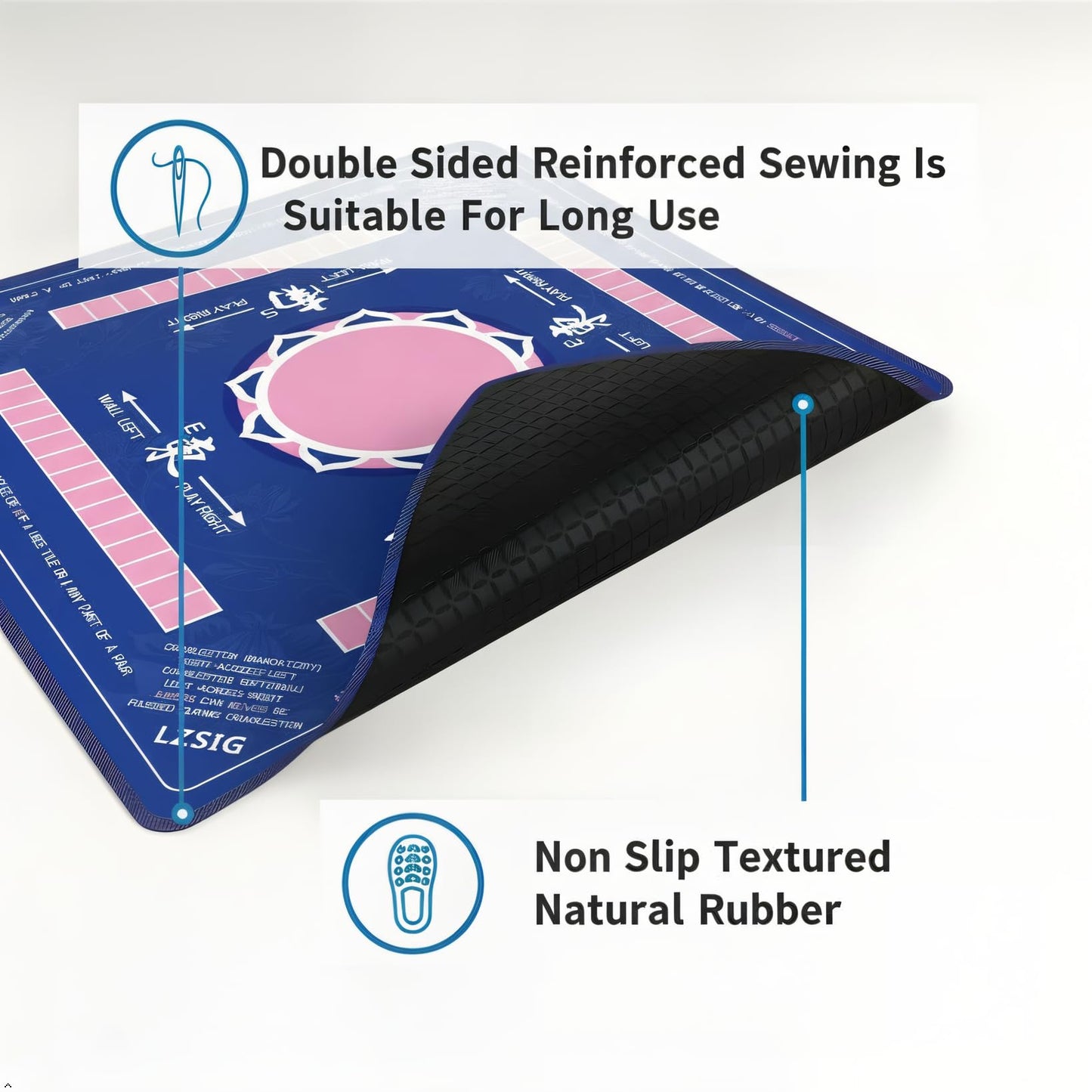 LZSIG Mahjong Mat 33x33 – Non-Slip, Quiet Surface with Carry Bag (Blue)