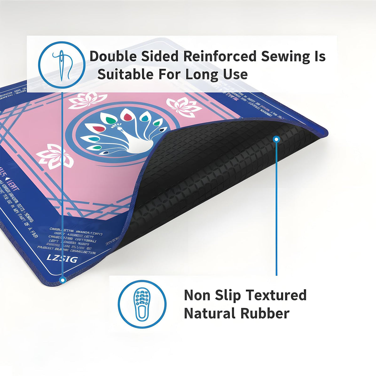 LZSIG Mahjong Mat 33x33 – Non-Slip, Noise-Reducing Surface with Peacock & Lotus Artwork and Carry Bag