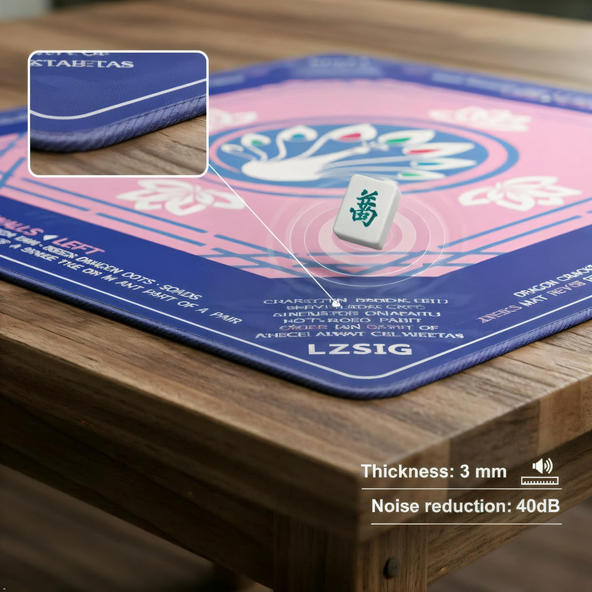 LZSIG Mahjong Mat 33x33 – Non-Slip, Noise-Reducing Surface with Peacock & Lotus Artwork and Carry Bag