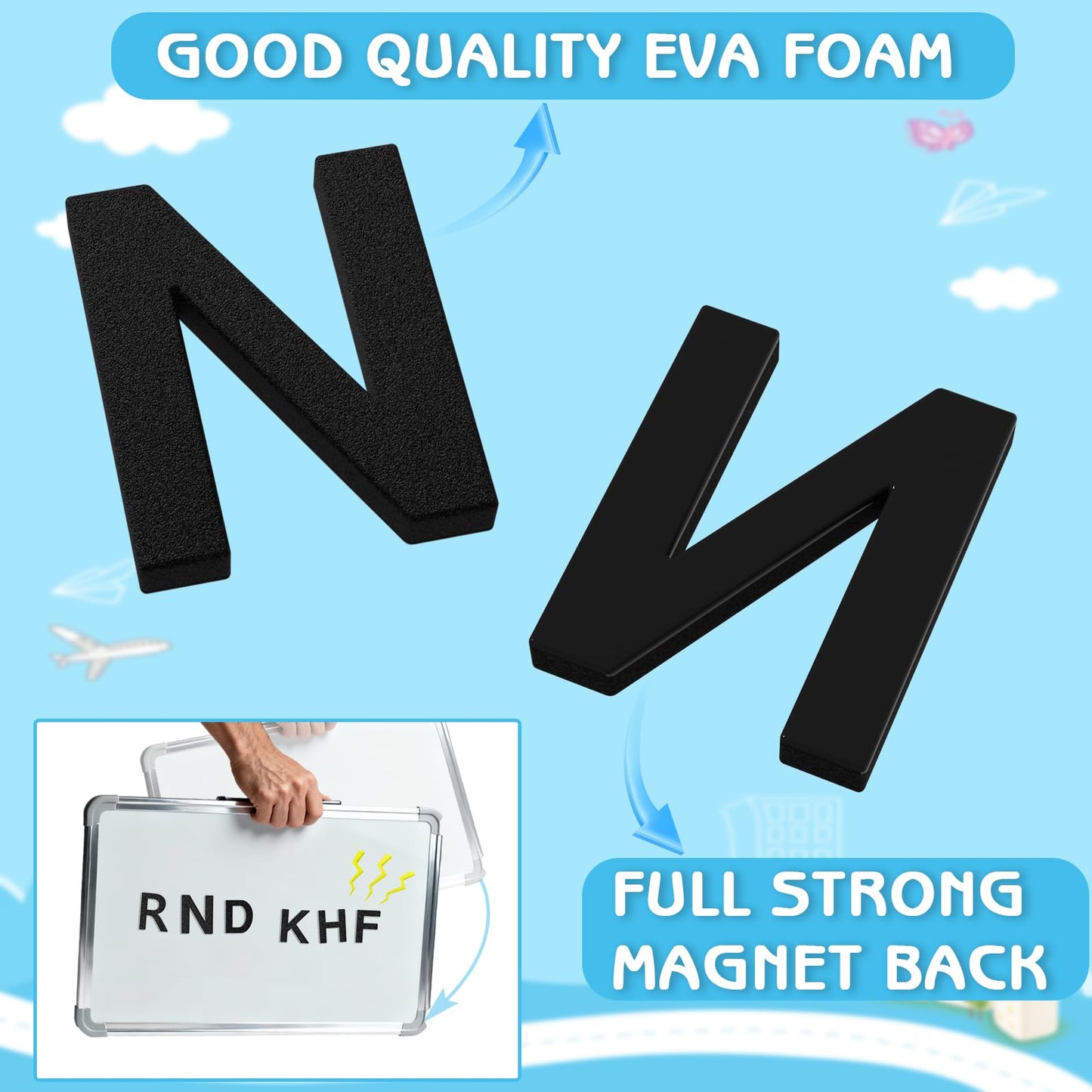 Lzttyee 117-Piece Magnetic Alphabet Letters - EVA Foam Black for Fridge & Whiteboard