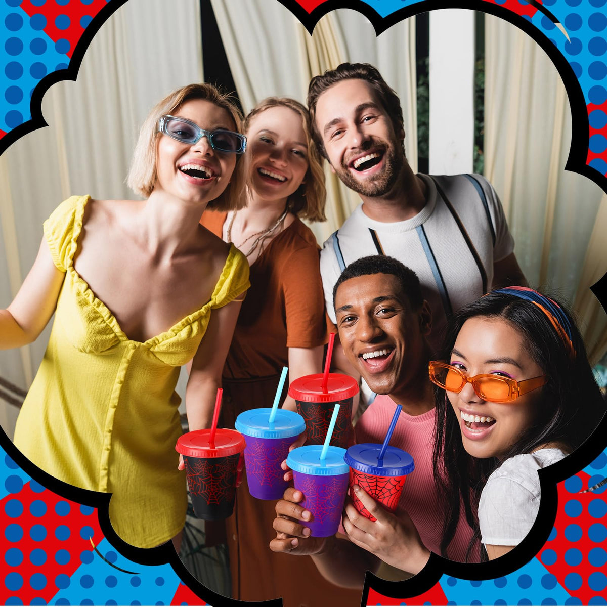 Lzuhoa 12-Pack Spider Cups with Lids & Straws – 16 oz Party Favors