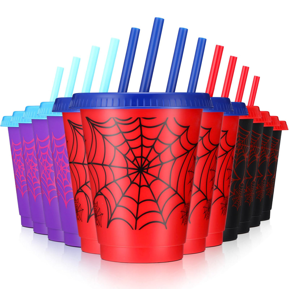 Lzuhoa 12-Pack Spider Cups with Lids & Straws – 16 oz Party Favors