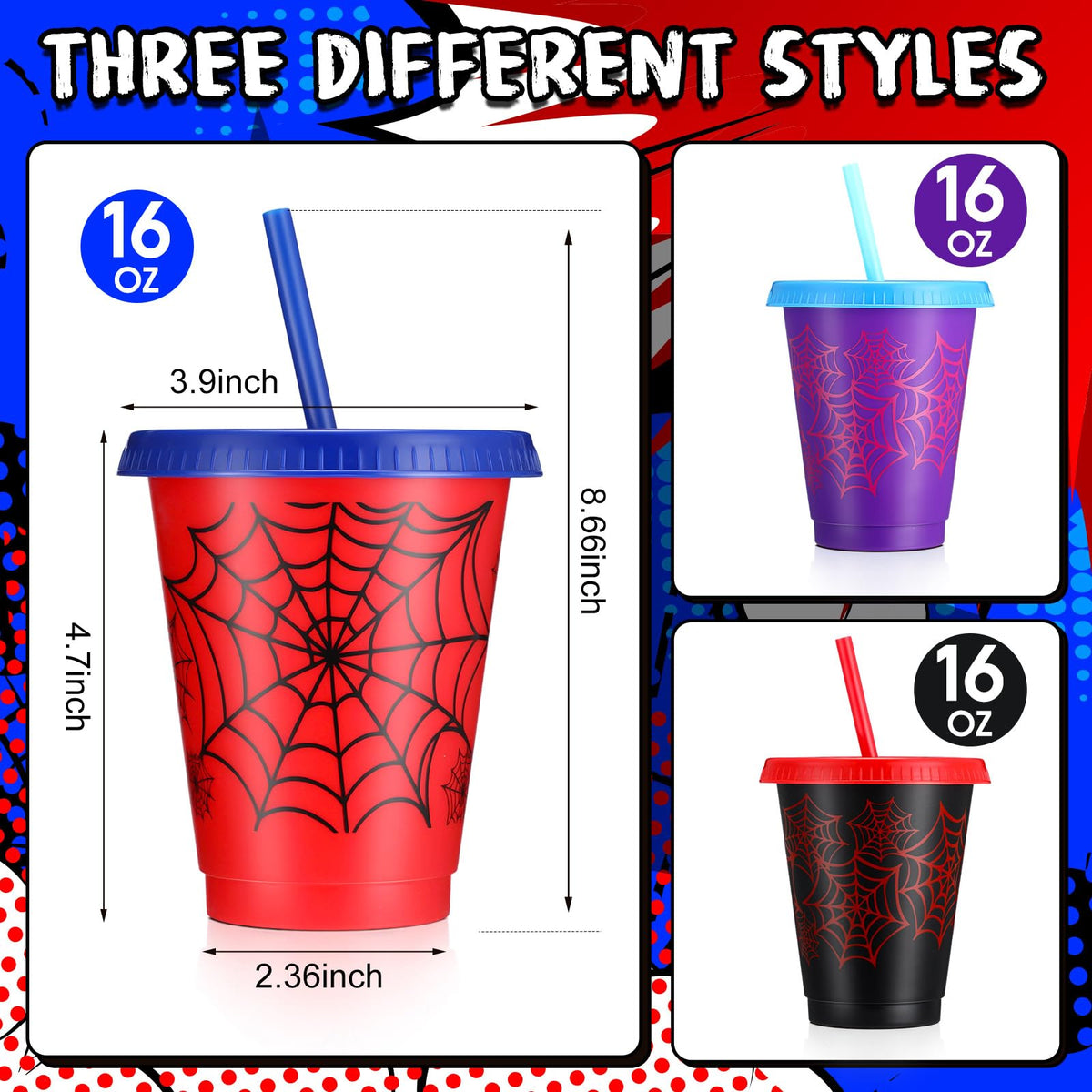 Lzuhoa 12-Pack Spider Cups with Lids & Straws – 16 oz Party Favors