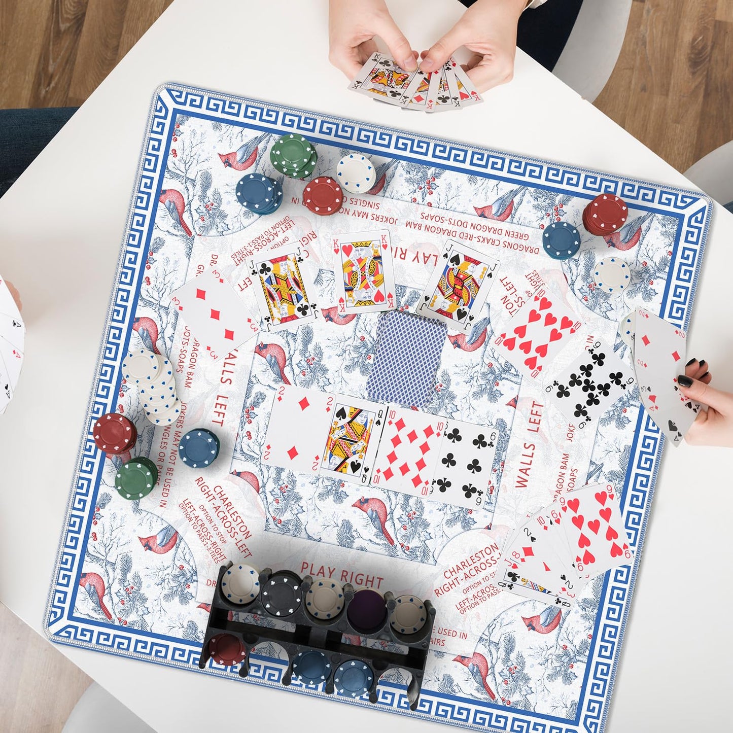 LZYRF Red and Blue Chinoiserie Mahjong Mat – 31.5 x 31.5 in, Quiet Anti-Slip Table Cover