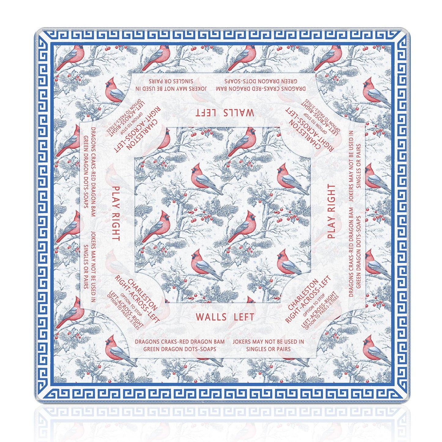 LZYRF Red and Blue Chinoiserie Mahjong Mat – 31.5 x 31.5 in, Quiet Anti-Slip Table Cover