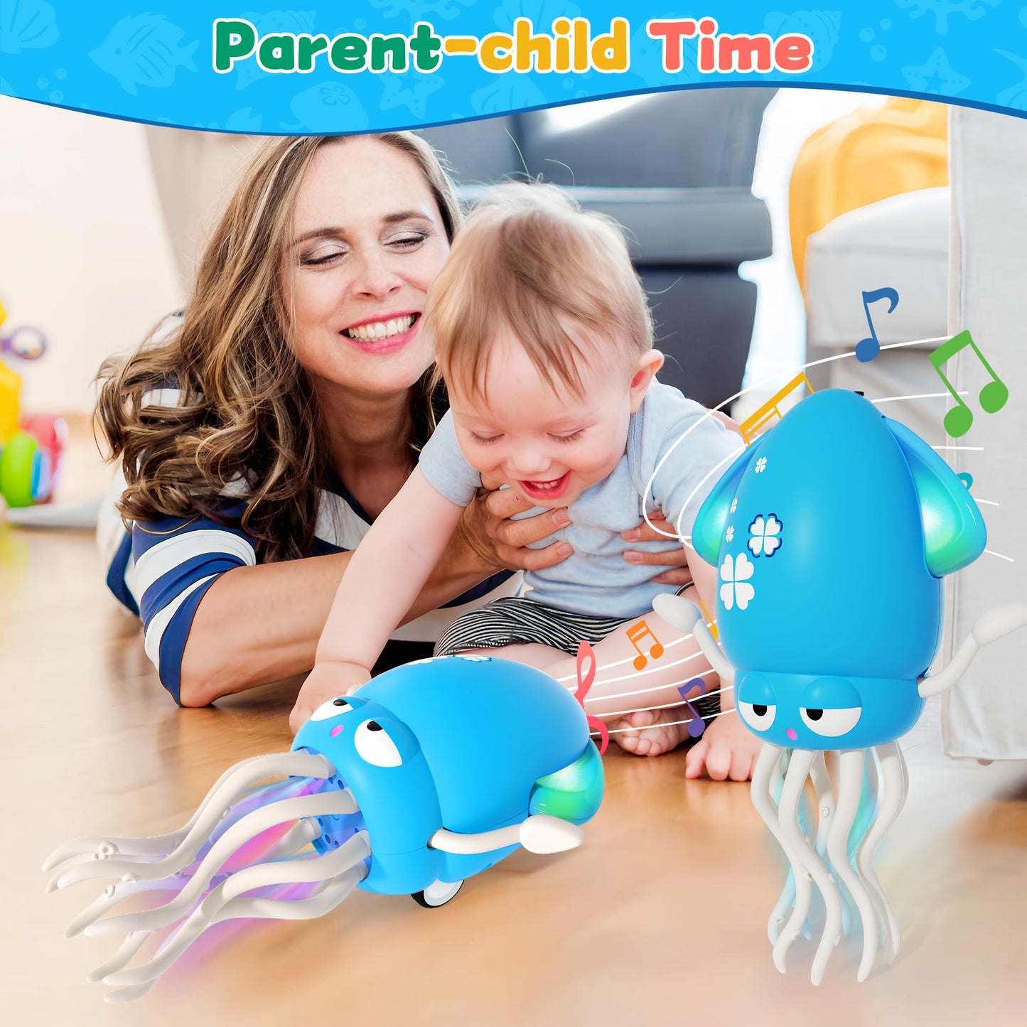 LZZAPJ Electric Dancing Octopus Toy – Lights, Music & Crawling Fun for Babies 12-18 Months