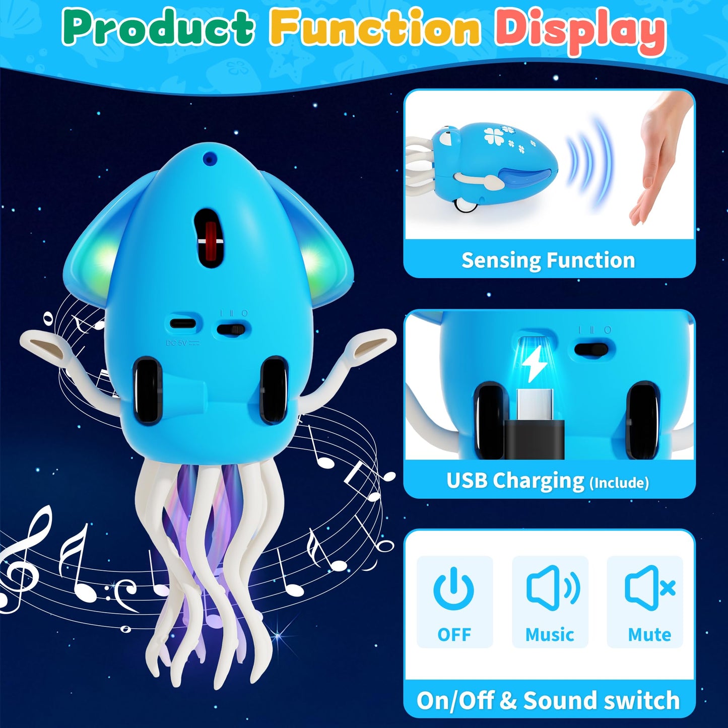 LZZAPJ Electric Dancing Octopus Toy – Lights, Music & Crawling Fun for Babies 12-18 Months