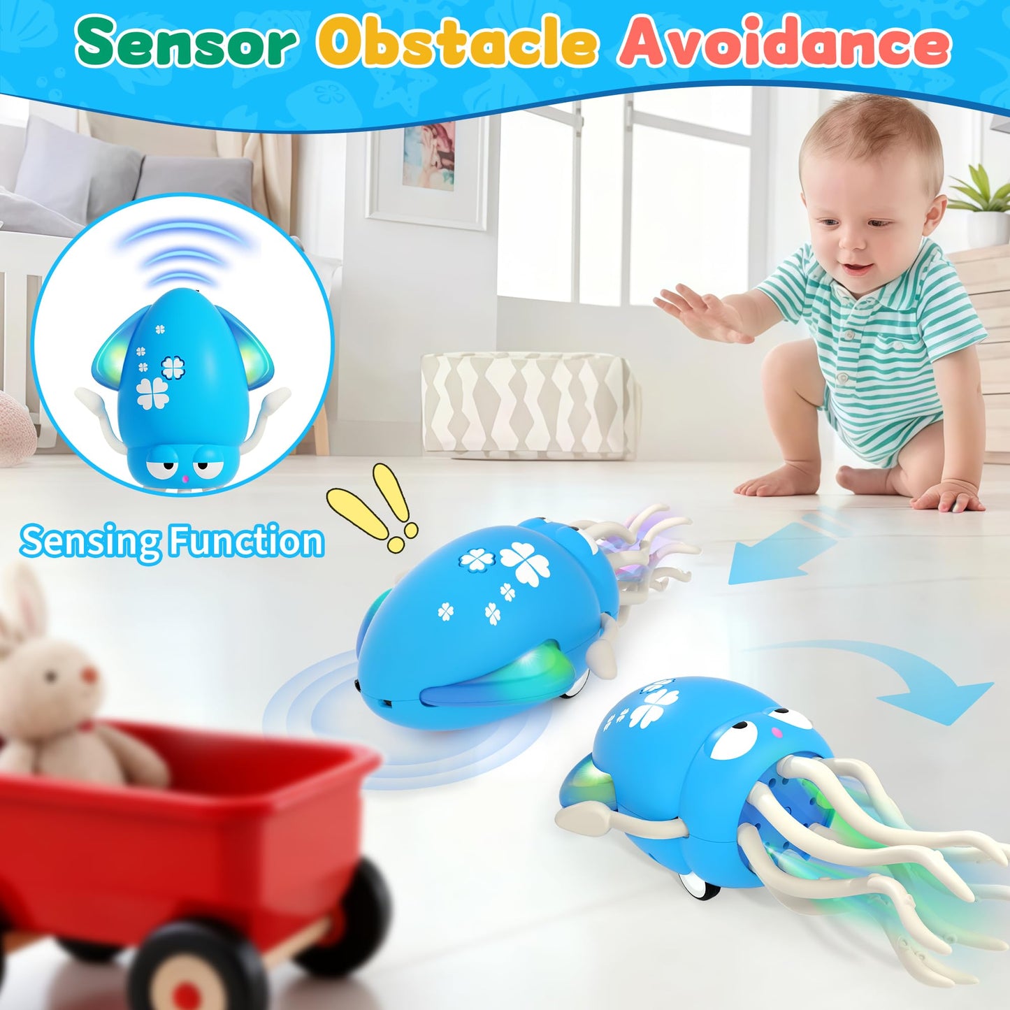 LZZAPJ Electric Dancing Octopus Toy – Lights, Music & Crawling Fun for Babies 12-18 Months