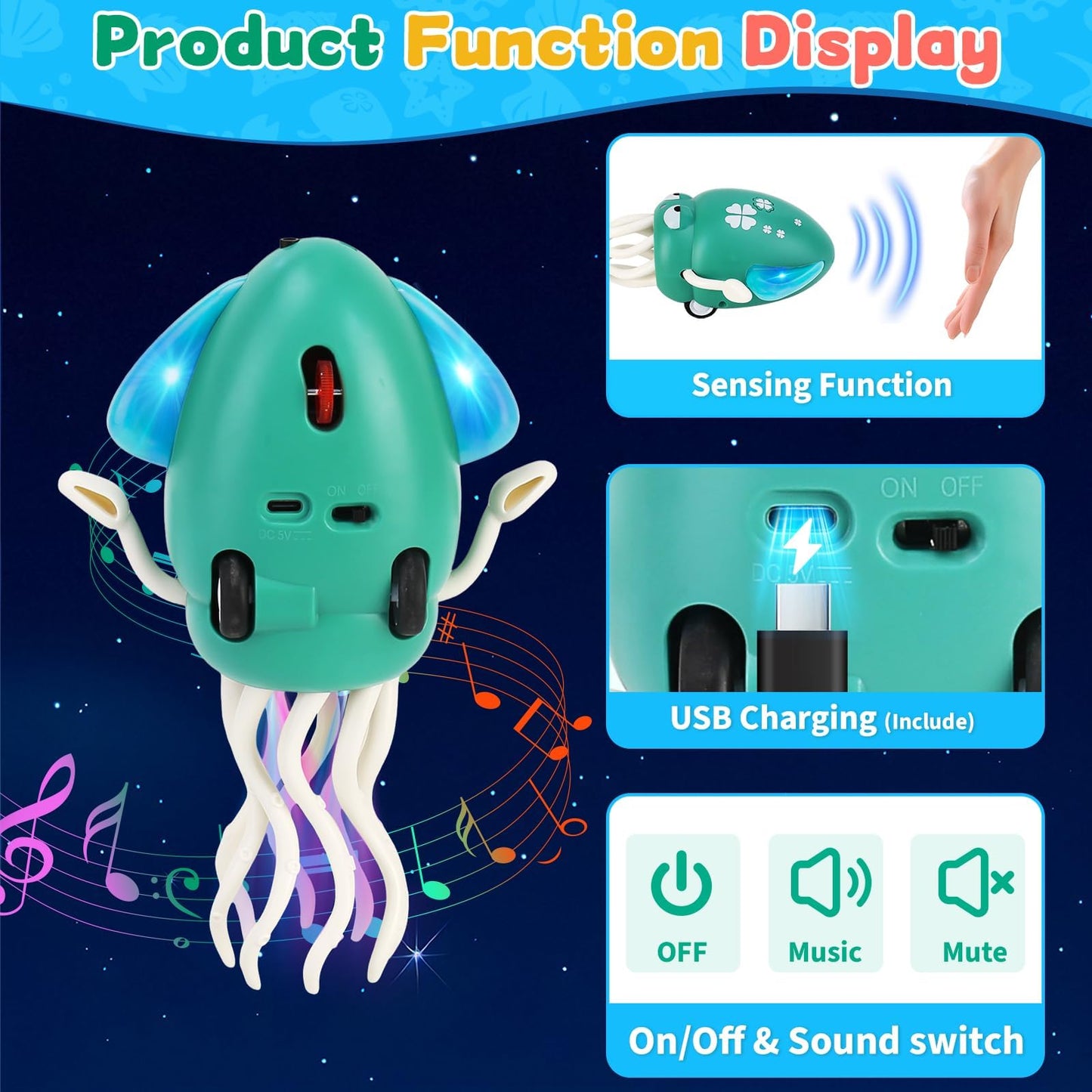 LZZAPJ Electric Dancing Octopus Light Toy for Babies 12-18 Months – Green