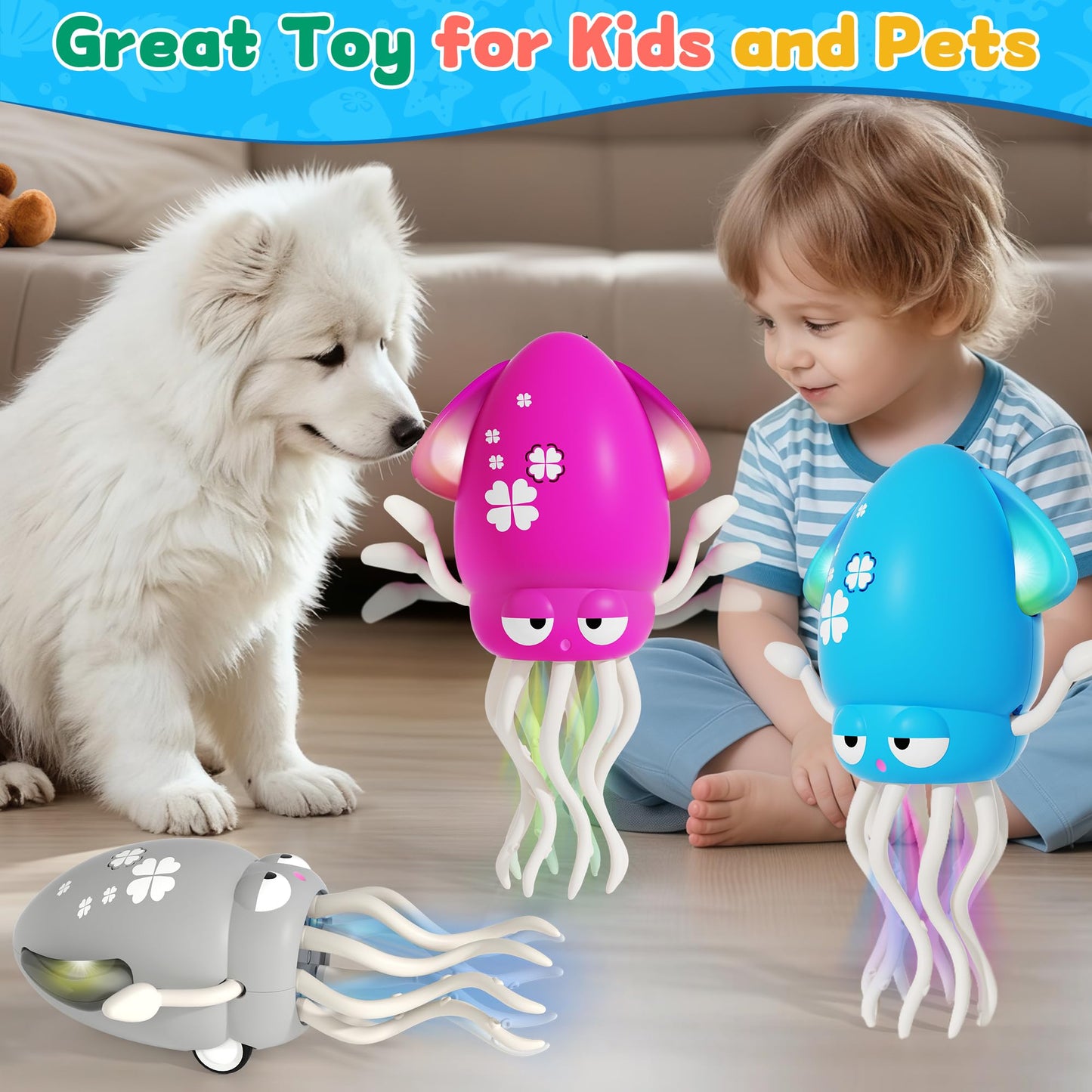LZZAPJ Electric Dancing Octopus Light Music Toy for Babies 12-18 Months | USB Rechargeable, Obstacle-Sensing Crawling