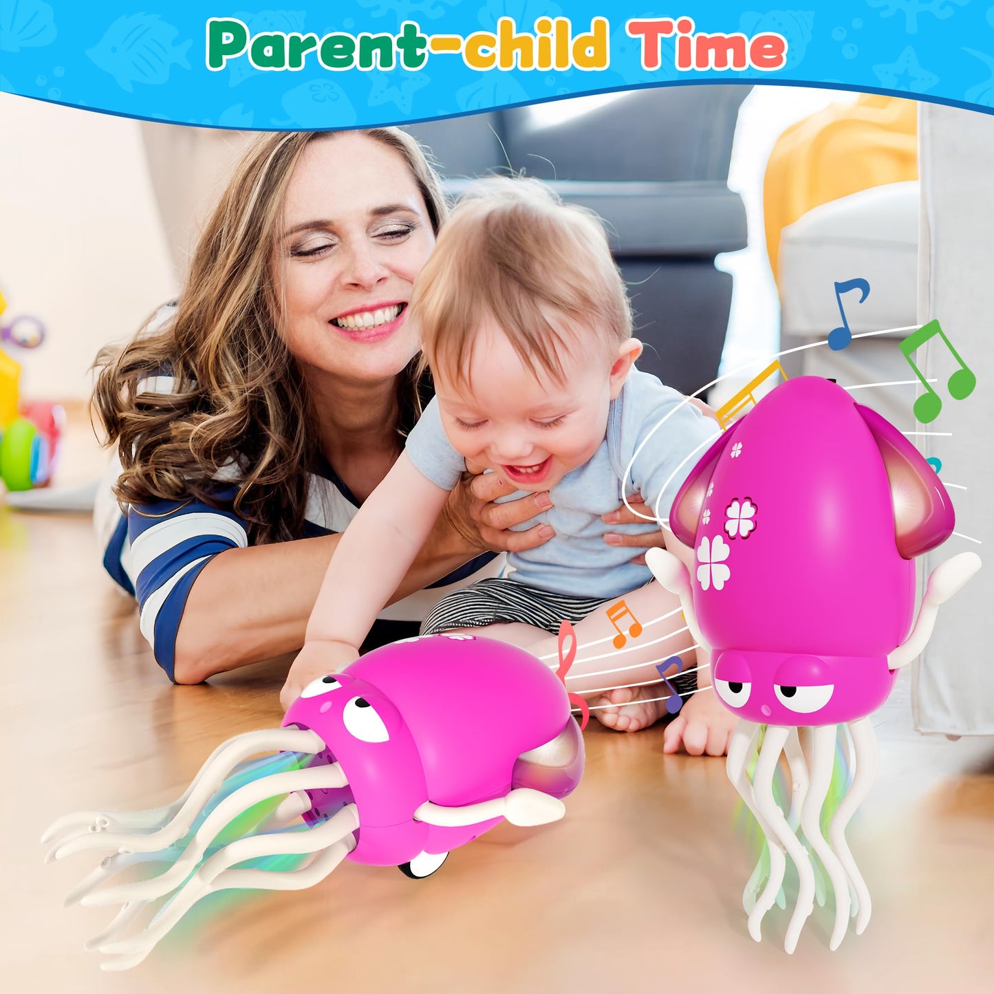 LZZAPJ Electric Dancing Octopus Light Music Toy for Babies 12-18 Months | USB Rechargeable, Obstacle-Sensing Crawling